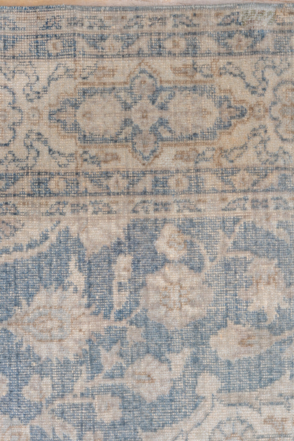 6' x 9' one-of-a-kind handmade vintage Oushak medium size rug. Color palette: ivory, powder_blue, beige, taupe, light_blue