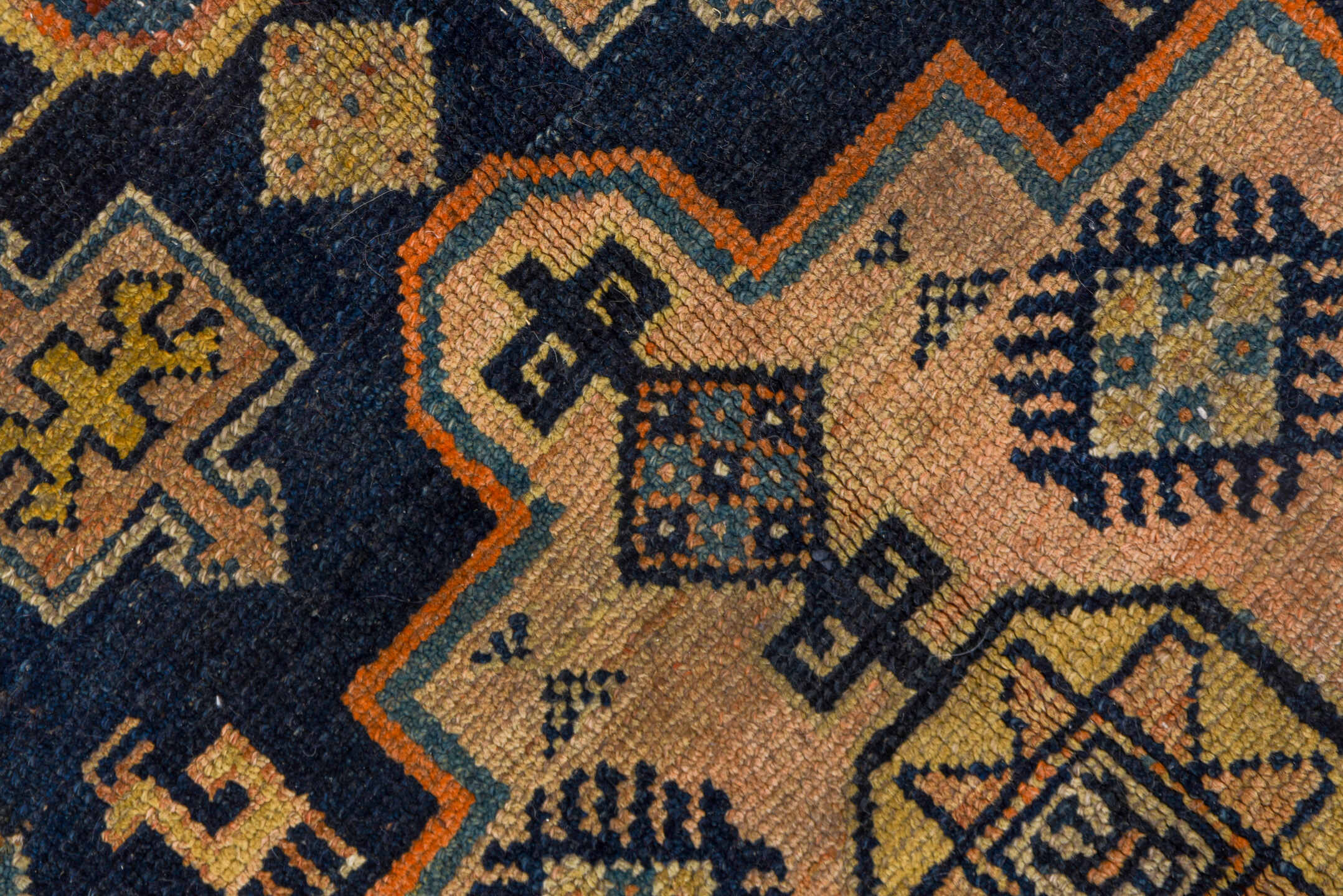 4' x 10' one-of-a-kind handmade vintage Hamadan runner rug. Color palette: black, blue, brown, gray, saddle brown