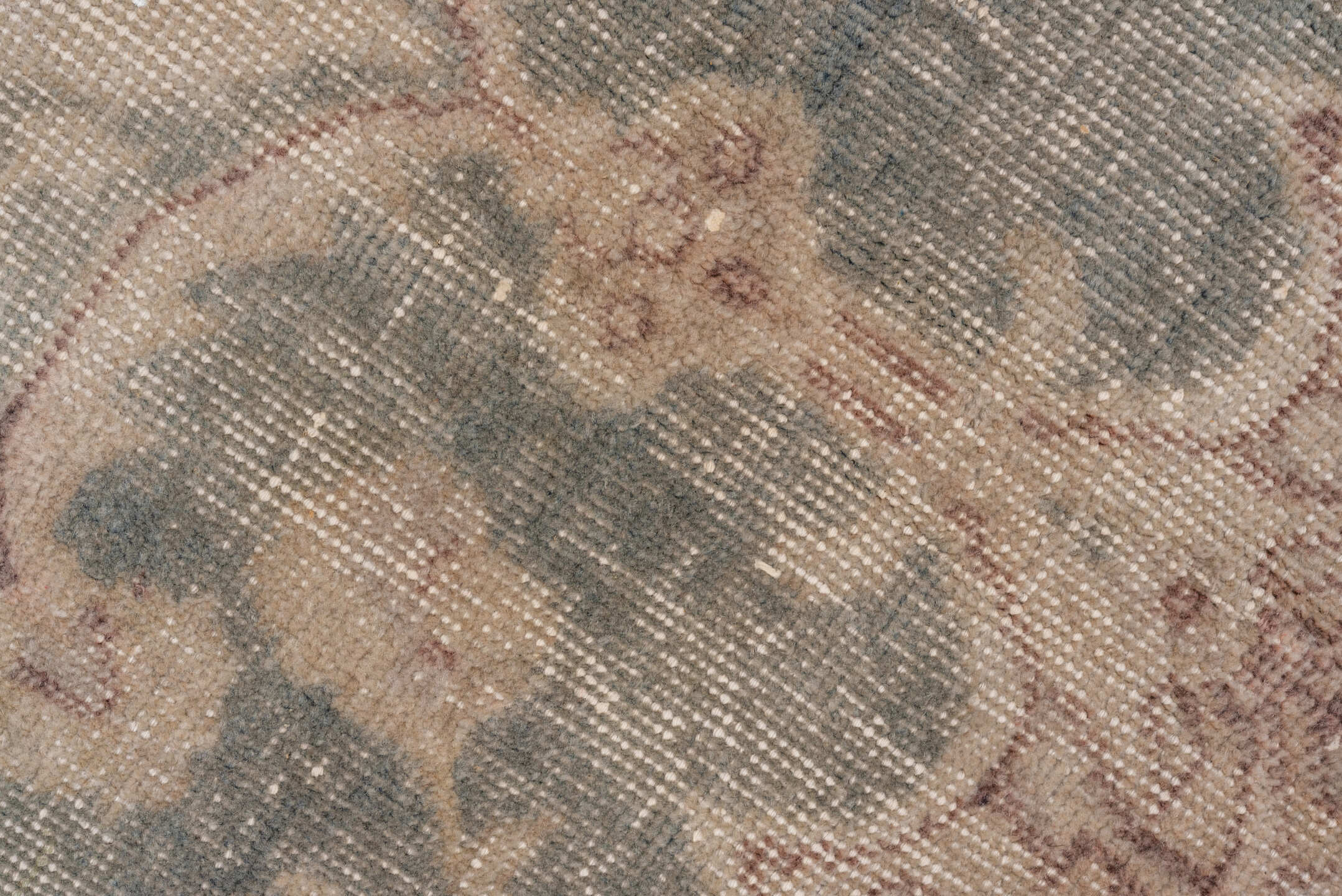 8' x 11' one-of-a-kind handmade vintage Oushak large size rug. Color palette: ivory, blue, taupe, rose, sage, beige, gray