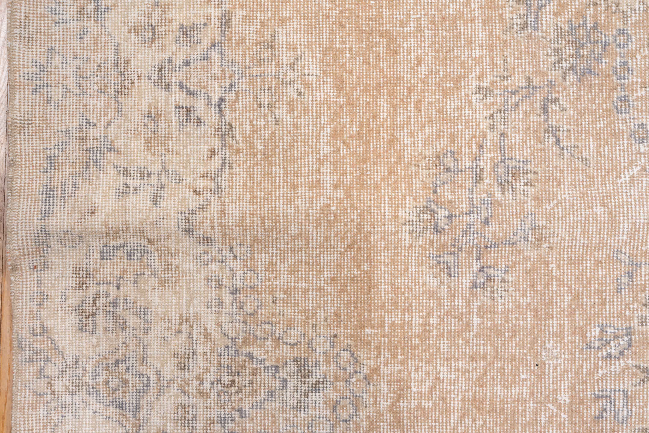 7' x 10' one-of-a-kind handmade vintage Oushak large size rug. Color palette: beige, ivory, taupe, pale blue, gray