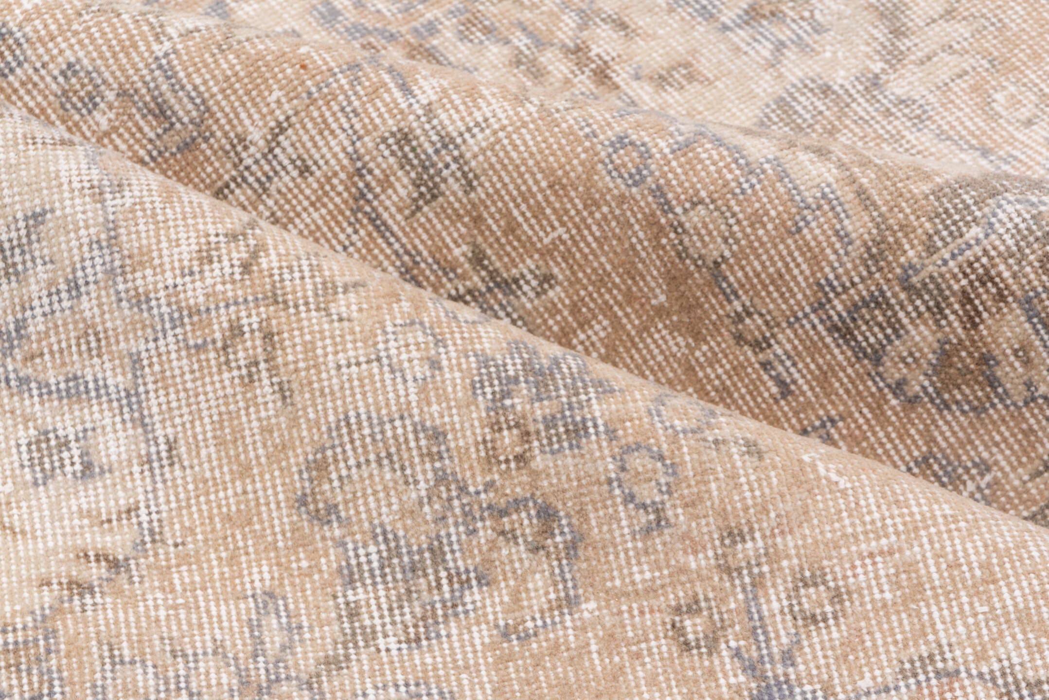7' x 10' one-of-a-kind handmade vintage Oushak large size rug. Color palette: beige, ivory, taupe, pale blue, gray