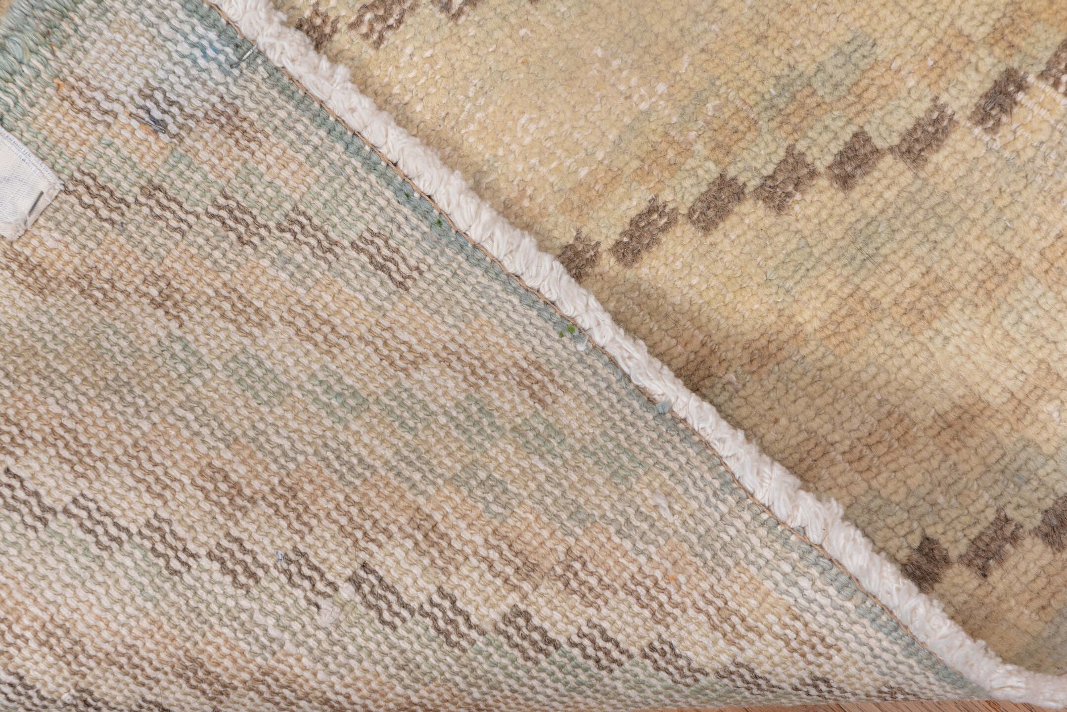 2' x 9' one-of-a-kind handmade vintage Oushak runner rug. Color palette: ivory, cream, taupe, blush, beige, gray, pink