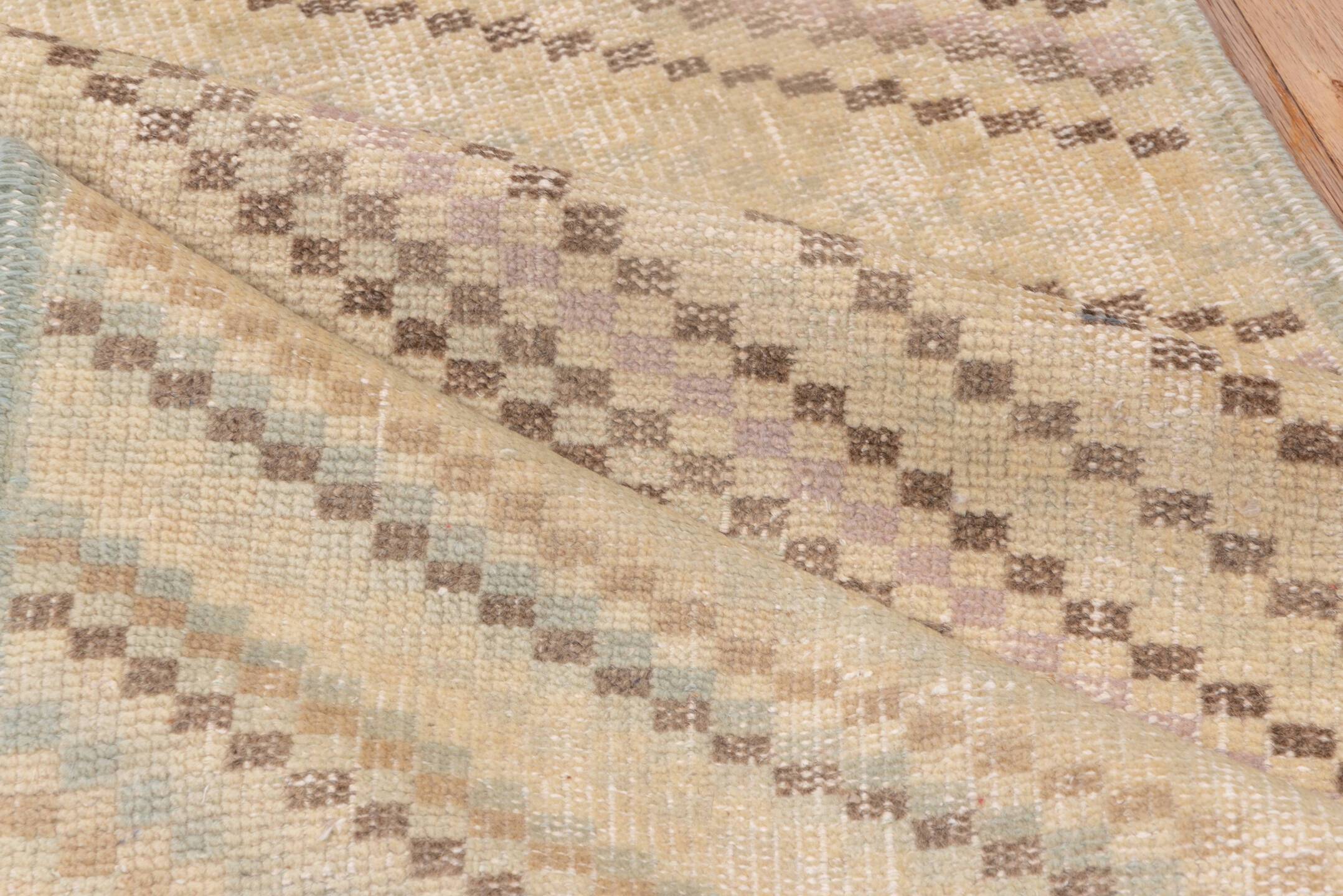 2' x 9' one-of-a-kind handmade vintage Oushak runner rug. Color palette: ivory, cream, taupe, blush, beige, gray, pink