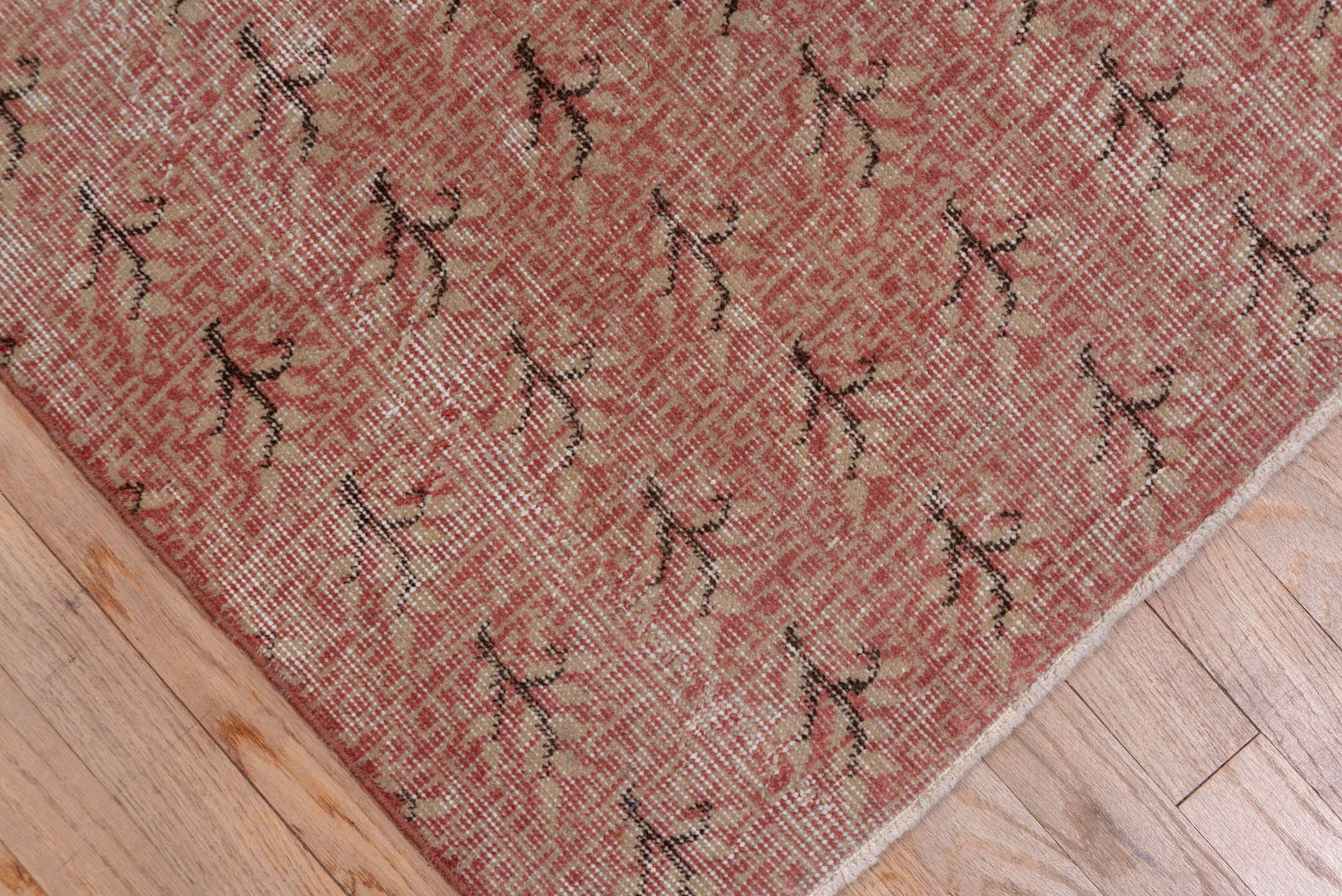 2' x 16' one-of-a-kind handmade vintage Oushak runner rug. Color palette: brown, gray, off-white, pink, red, redwood, snow