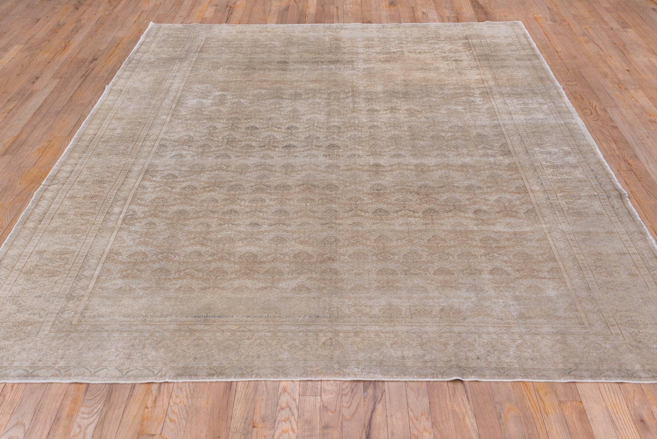 7' x 10' one-of-a-kind handmade vintage Kaisary large size rug. Color palette: beige, ivory, taupe, camel, sand, light brown
