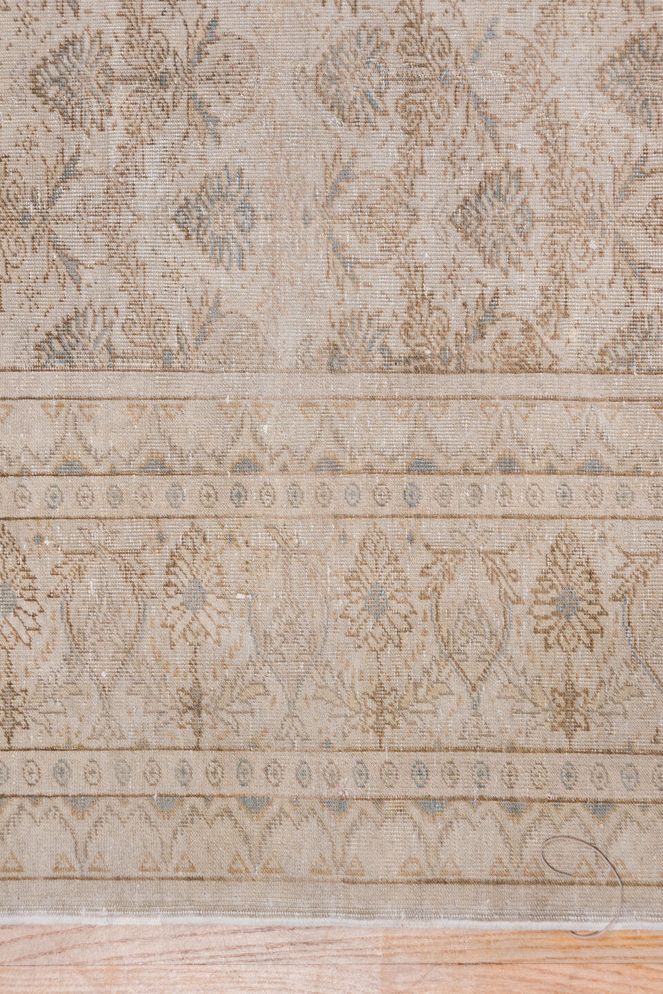 7' x 10' one-of-a-kind handmade vintage Kaisary large size rug. Color palette: beige, ivory, taupe, camel, sand, light brown