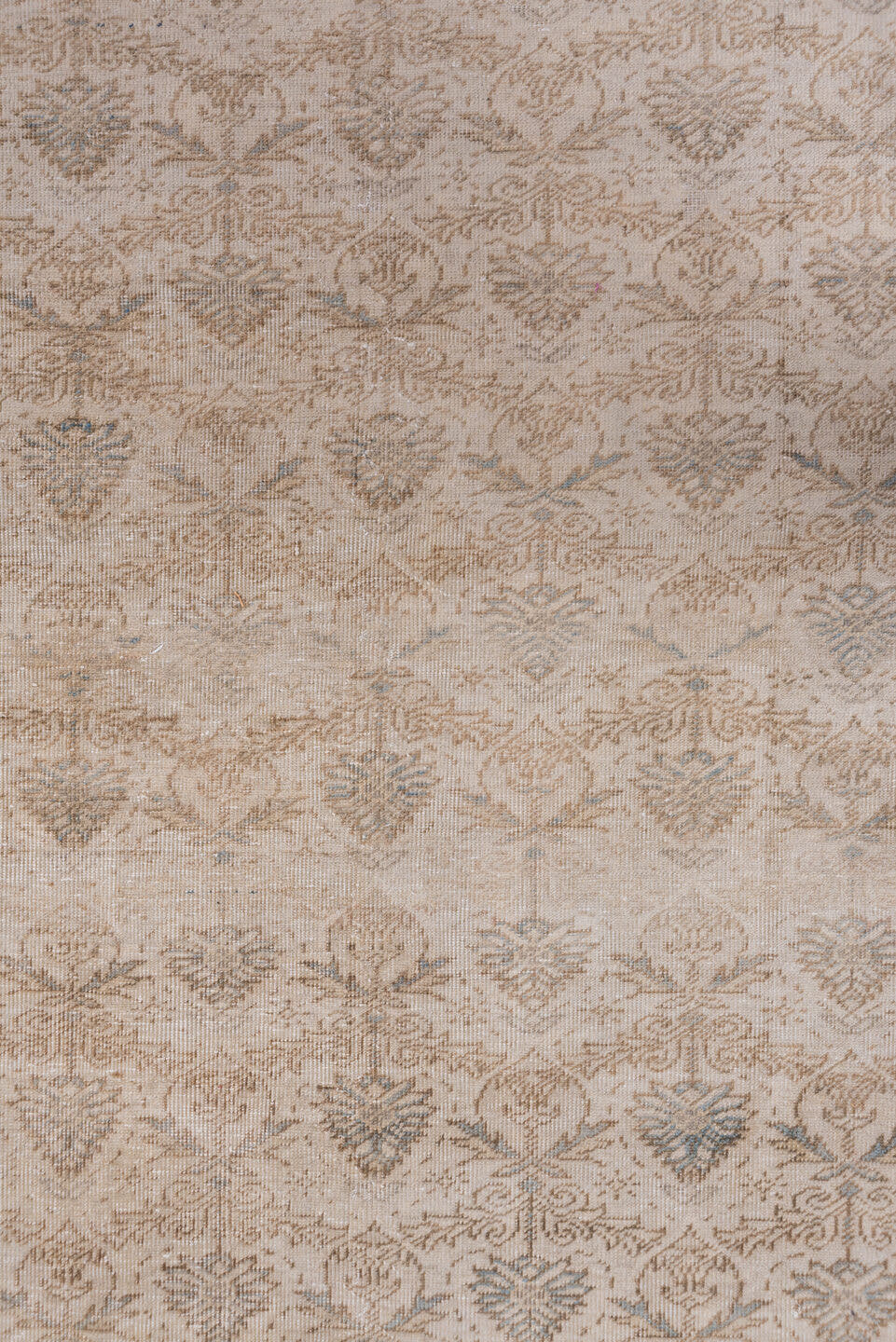 7' x 10' one-of-a-kind handmade vintage Kaisary large size rug. Color palette: beige, ivory, taupe, camel, sand, light brown
