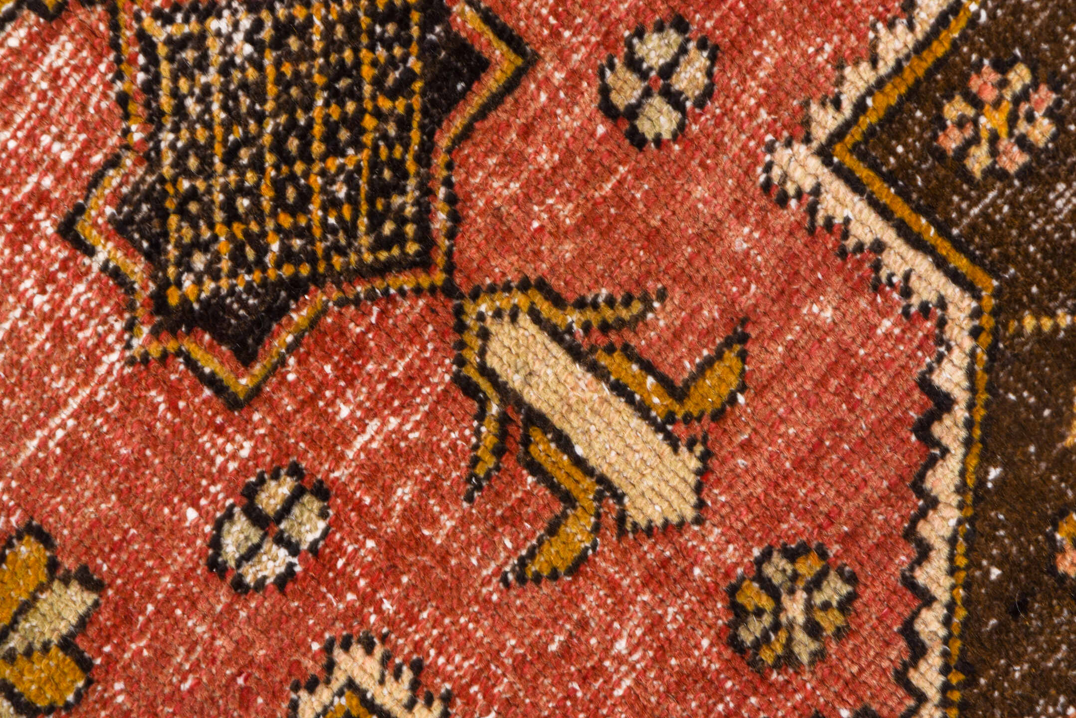 4' x 6' one-of-a-kind handmade vintage Oushak small size rug. Color palette: coral, brown, ivory, charcoal, gold, rose