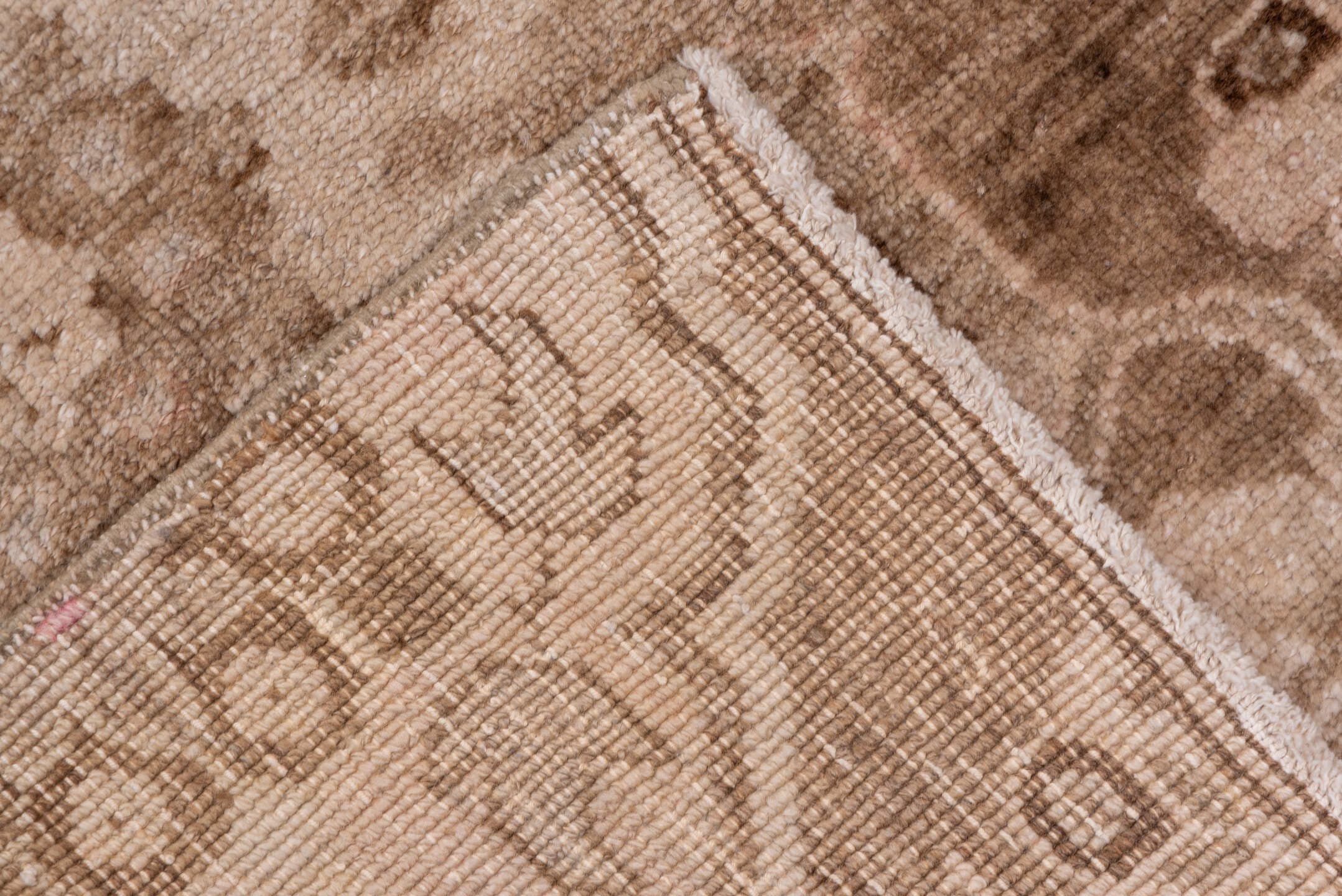 2' x 21' one-of-a-kind handmade antique Oushak runner rug. Color palette: taupe, beige, ivory, camel, sand, light_brown