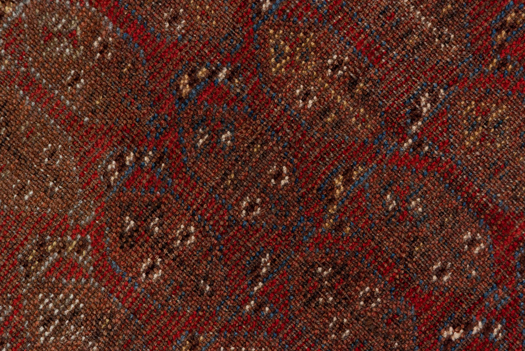 5' x 11' one-of-a-kind handmade vintage Shiraz runner rug. Color palette: brown, gray, light gray, pink, red, redwood