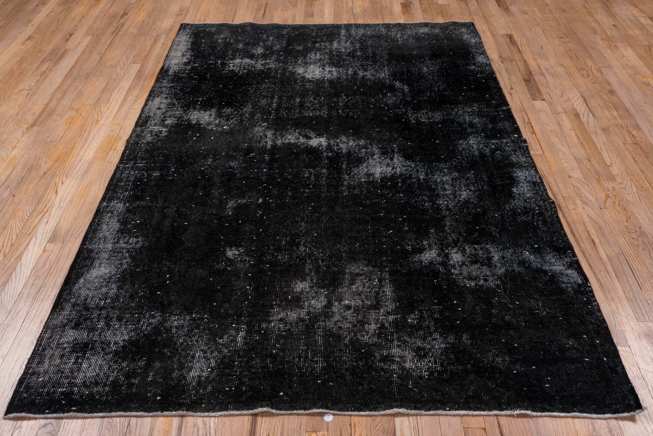 5' x 8' one-of-a-kind handmade vintage Overdyed medium size rug. Color palette: charcoal, black, slate, gray