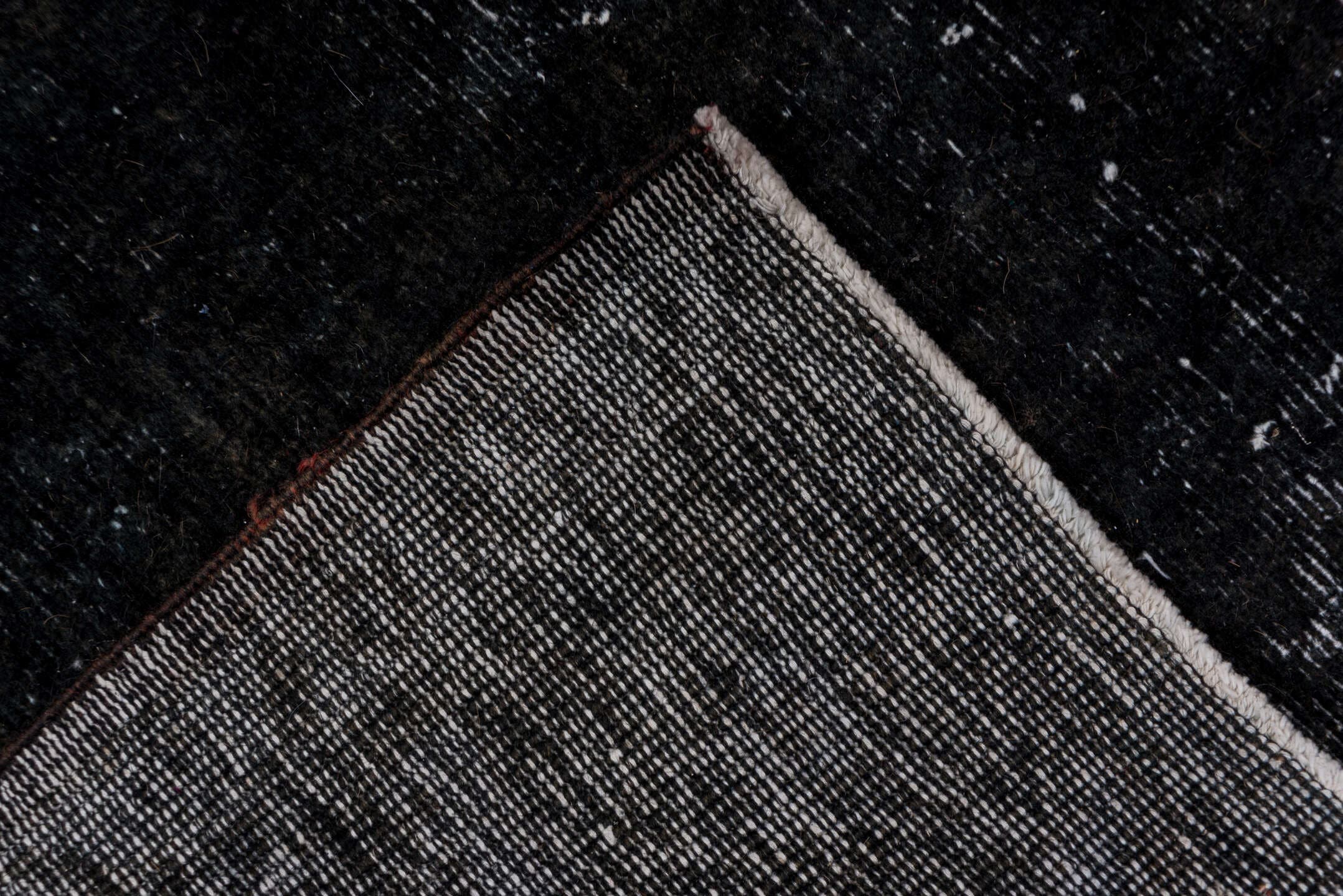 5' x 8' one-of-a-kind handmade vintage Overdyed medium size rug. Color palette: charcoal, black, slate, gray
