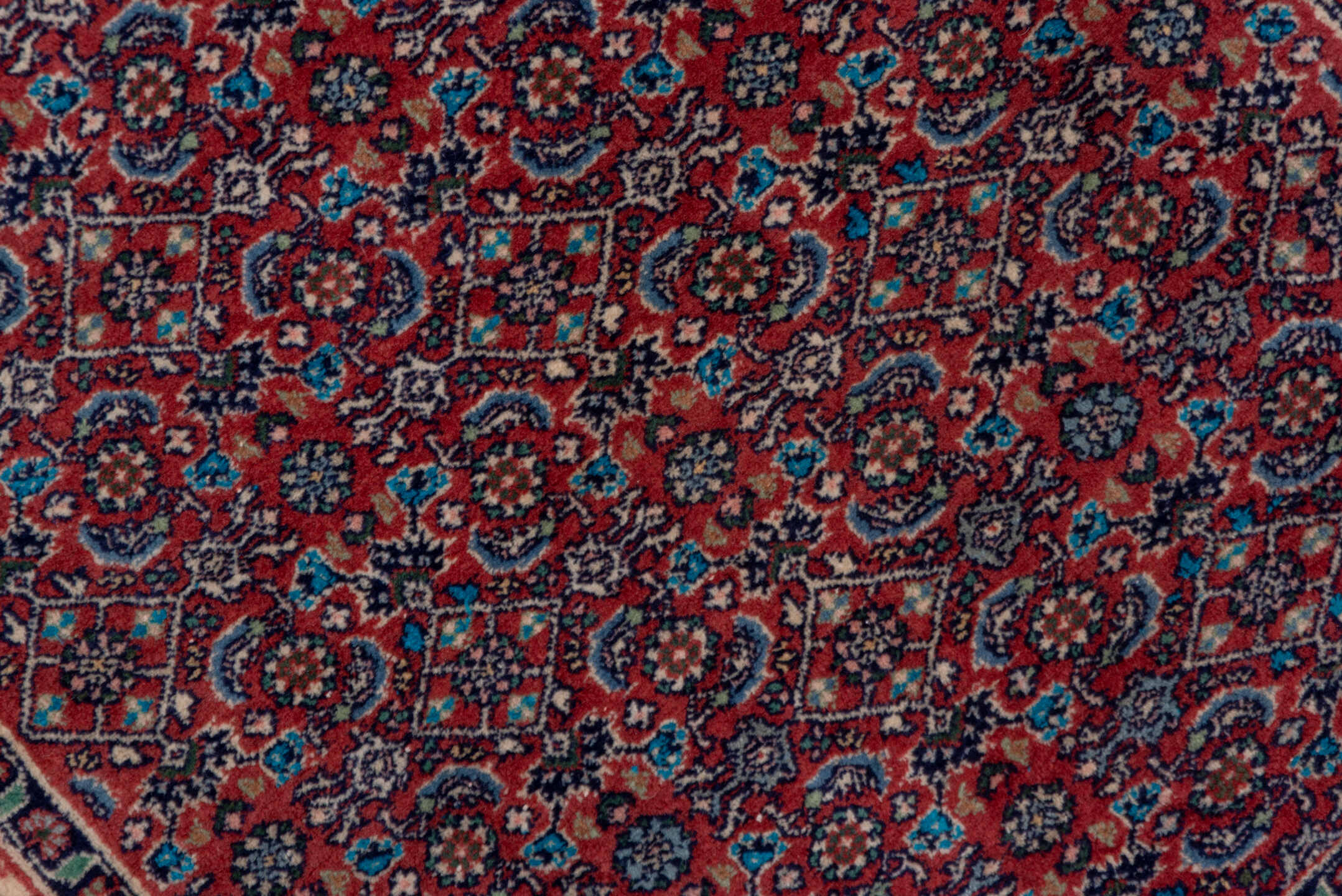 2' x 6' one-of-a-kind handmade vintage Bidjar runner rug. Color palette: rust, navy, ivory, crimson, slate, rose, terracotta