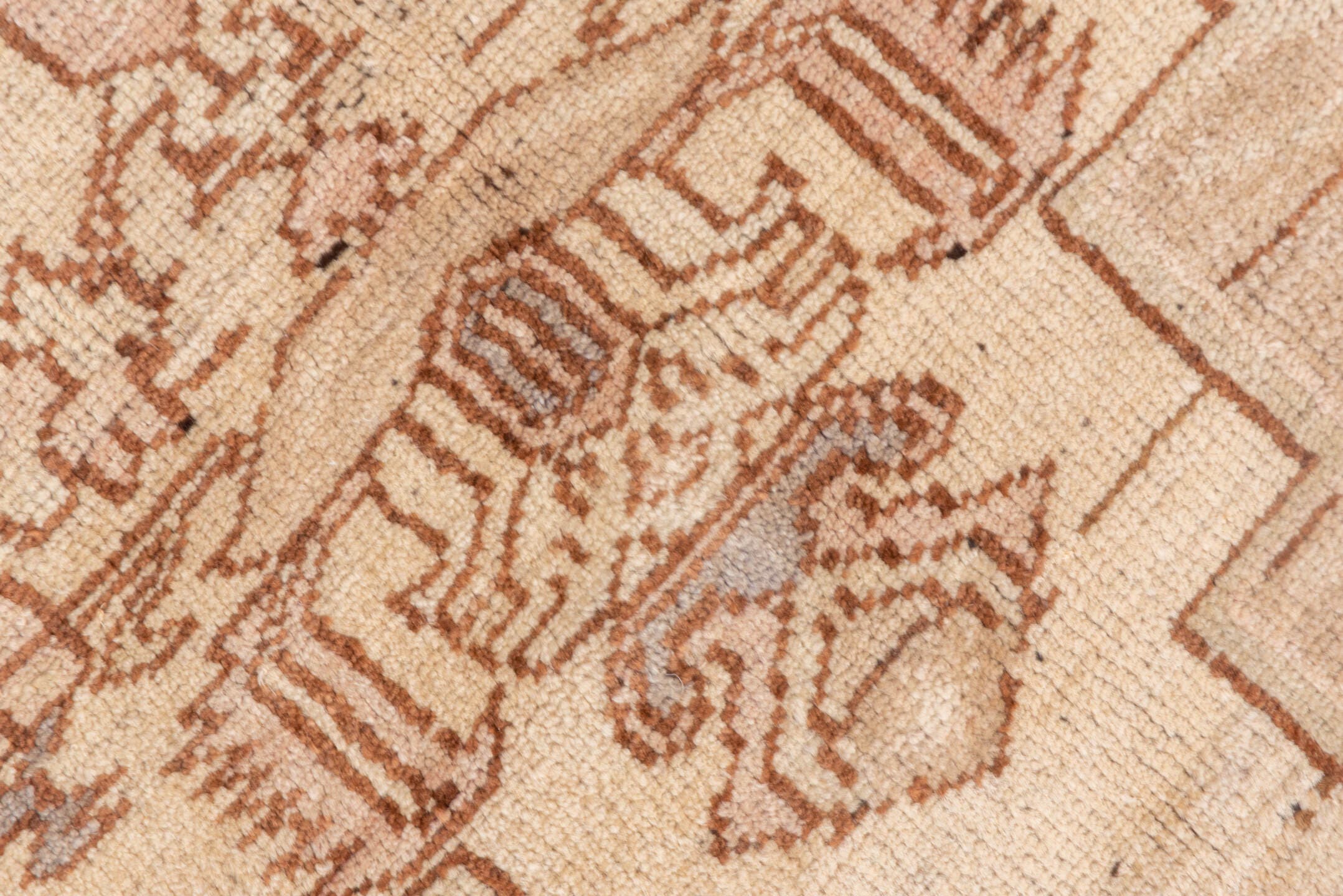 3' x 5' one-of-a-kind handmade vintage Oushak small size rug. Color palette: beige, brown, ivory, taupe, sage, blue, camel