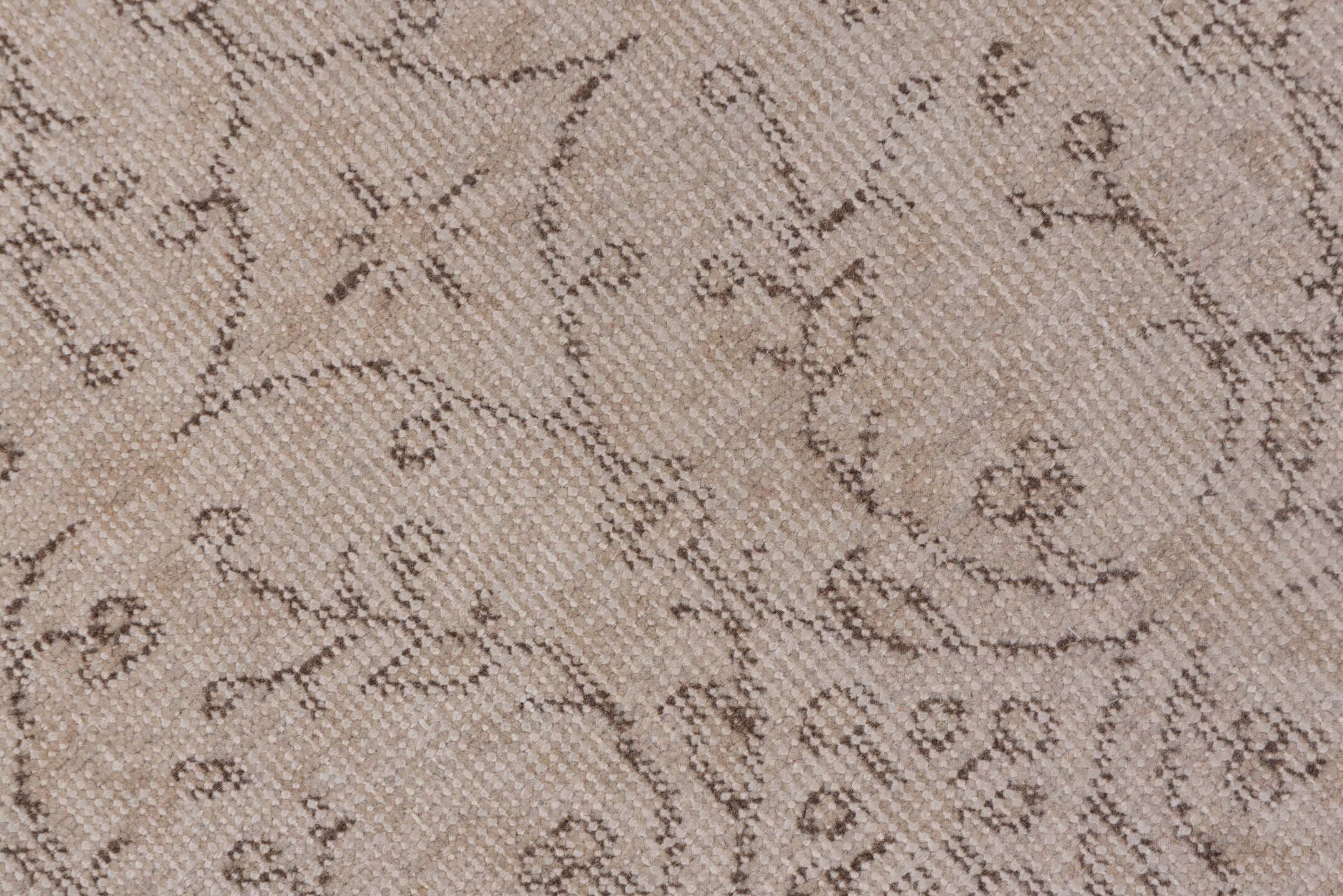 3' x 7' one-of-a-kind handmade vintage Oushak rug. Color palette: ivory, taupe, beige, greige, camel, gray