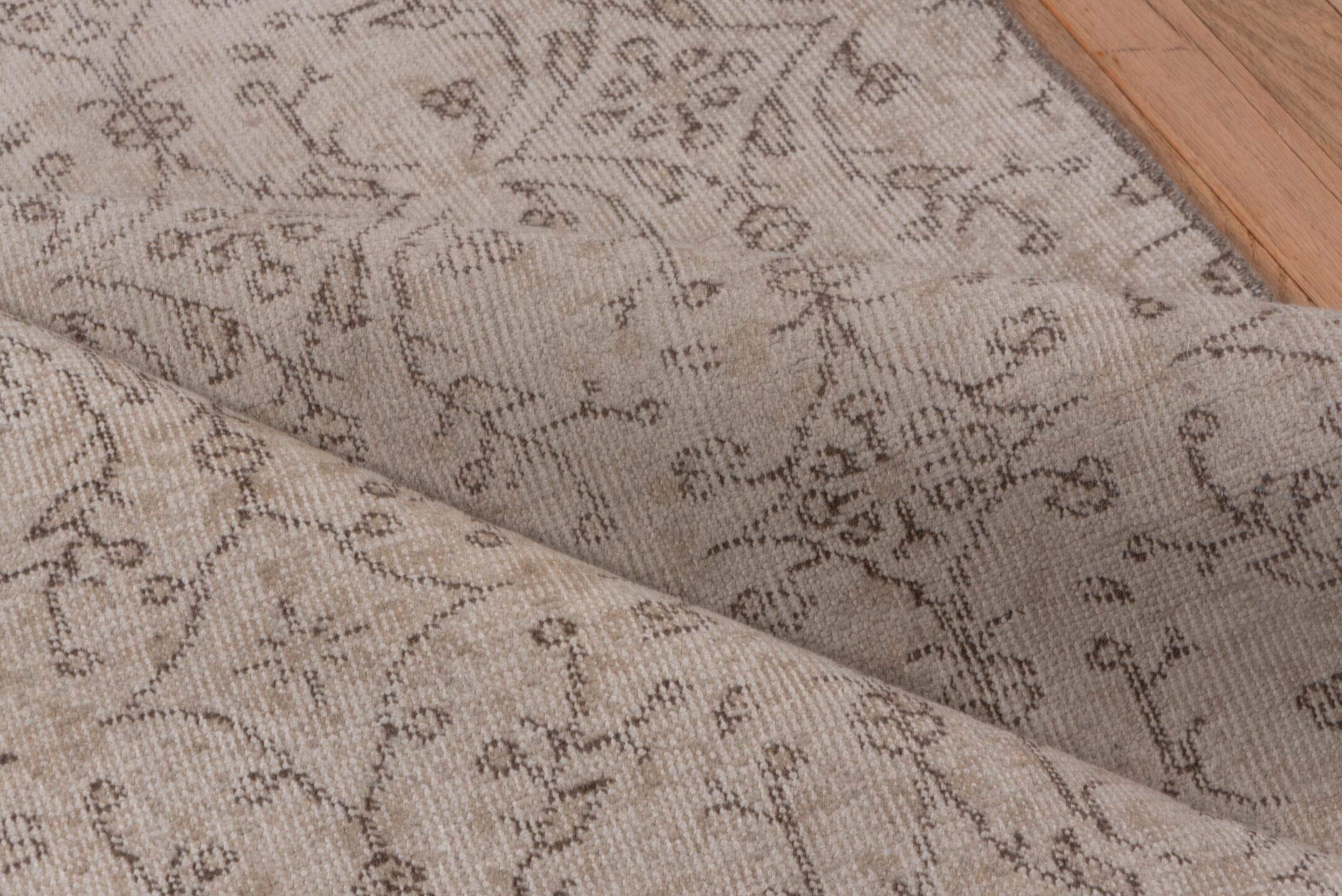 3' x 7' one-of-a-kind handmade vintage Oushak rug. Color palette: ivory, taupe, beige, greige, camel, gray