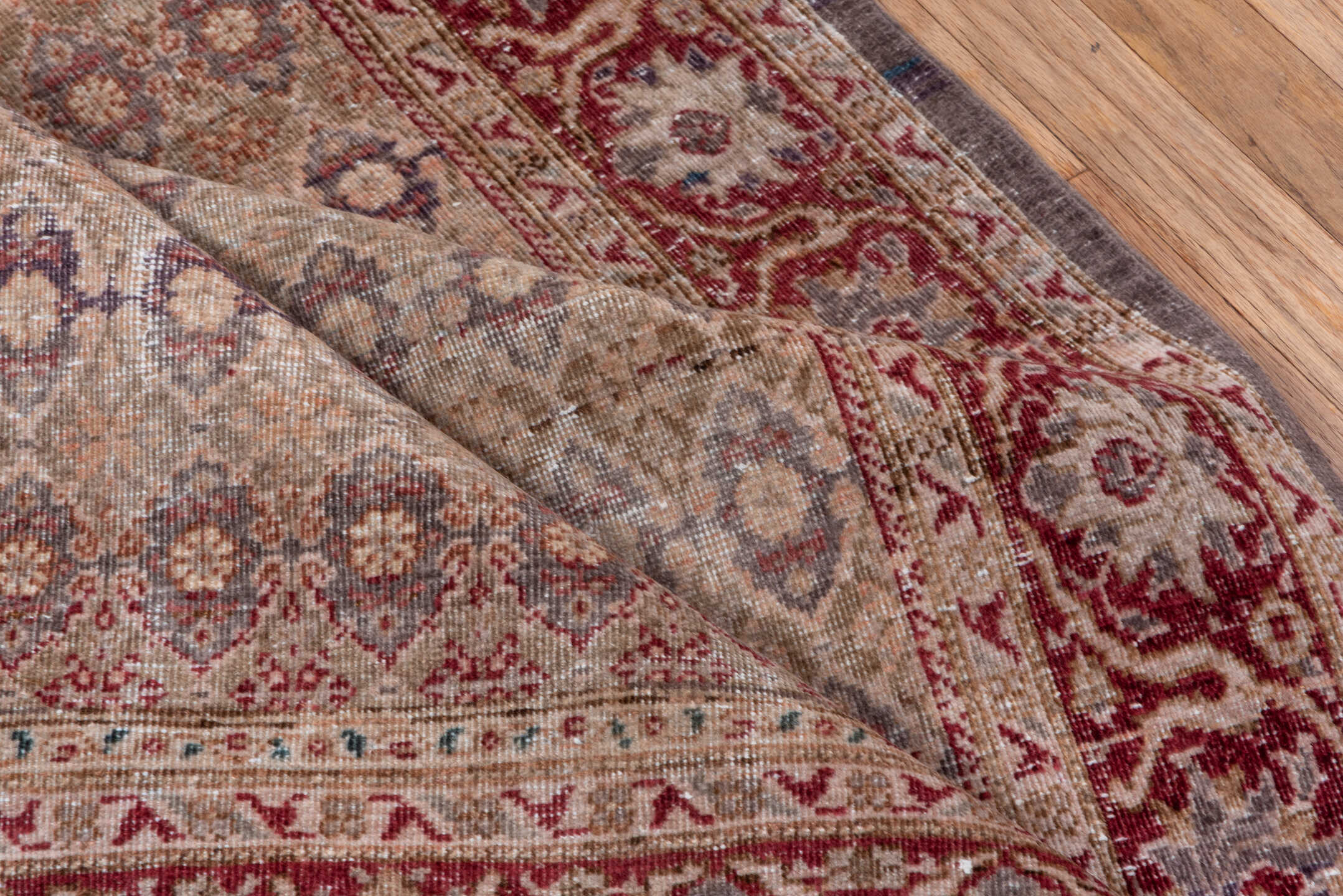 3' x 10' one-of-a-kind handmade vintage Sivas runner rug. Color palette: brown, gray, light gray, off-white, pink, red