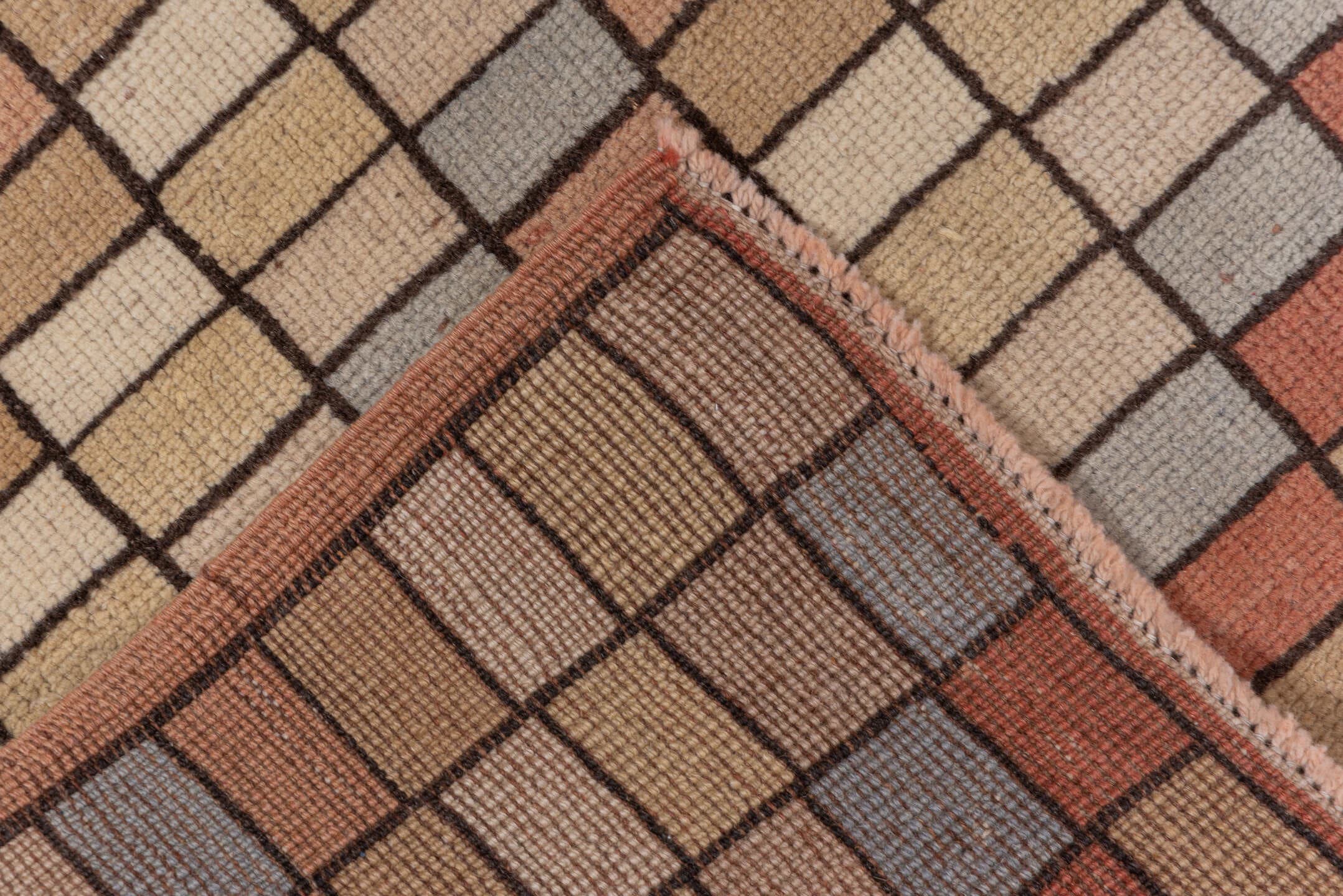 2' x 9' one-of-a-kind handmade vintage Tulu runner rug. Color palette: taupe, ivory, rust, slate, camel, beige, gray