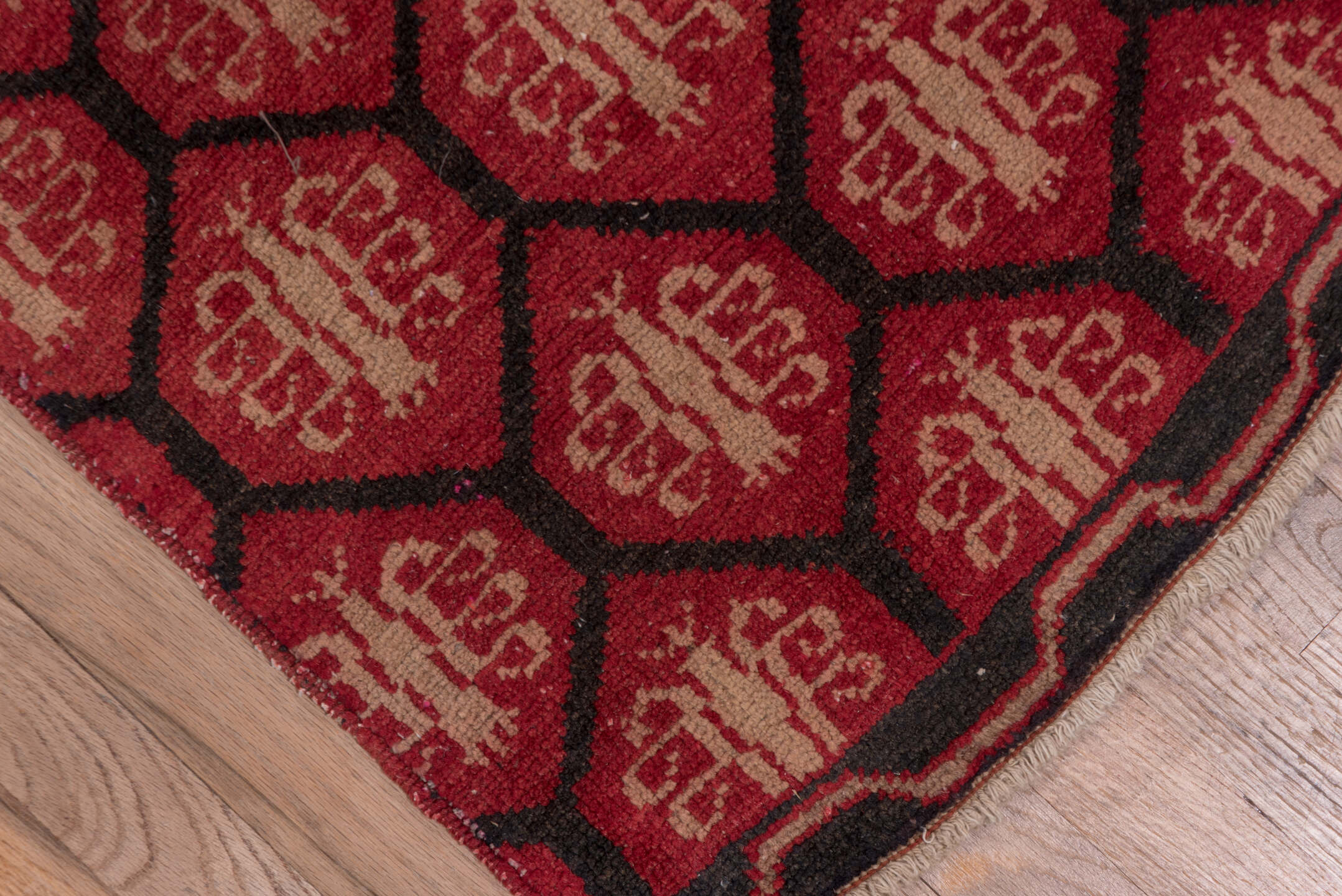 2' x 12' one-of-a-kind handmade antique Oushak runner rug. Color palette: red, burgundy, ivory, charcoal, rose, gray, black