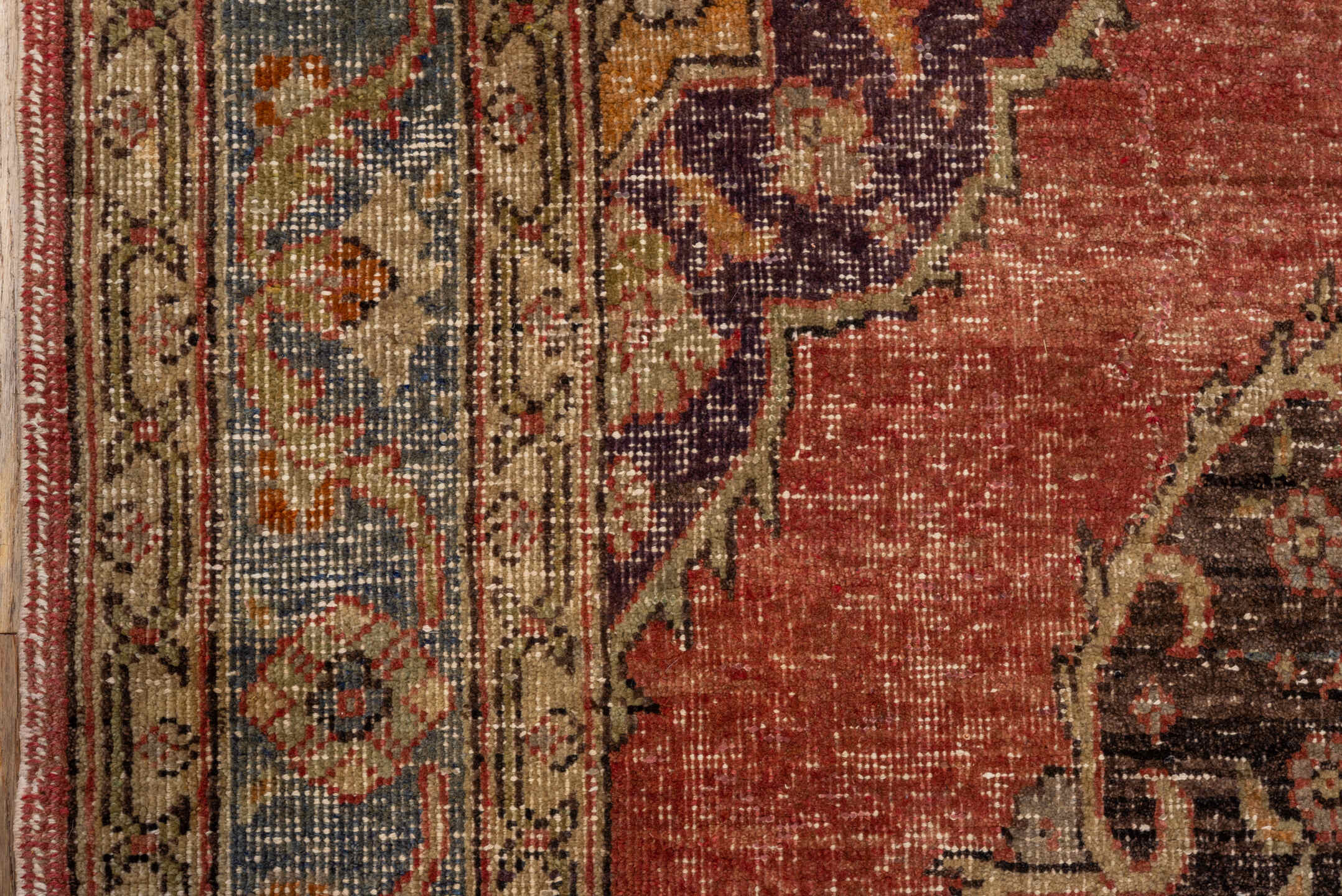 4' x 14' one-of-a-kind handmade vintage Oushak runner rug. Color palette: brown, gray, orange, pink