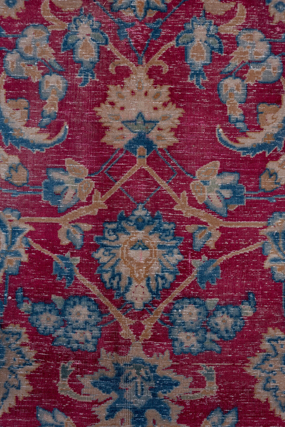 9' x 13' one-of-a-kind handmade vintage Tabriz large size rug. Color palette: crimson, ivory, sky_blue, rose, slate_blue