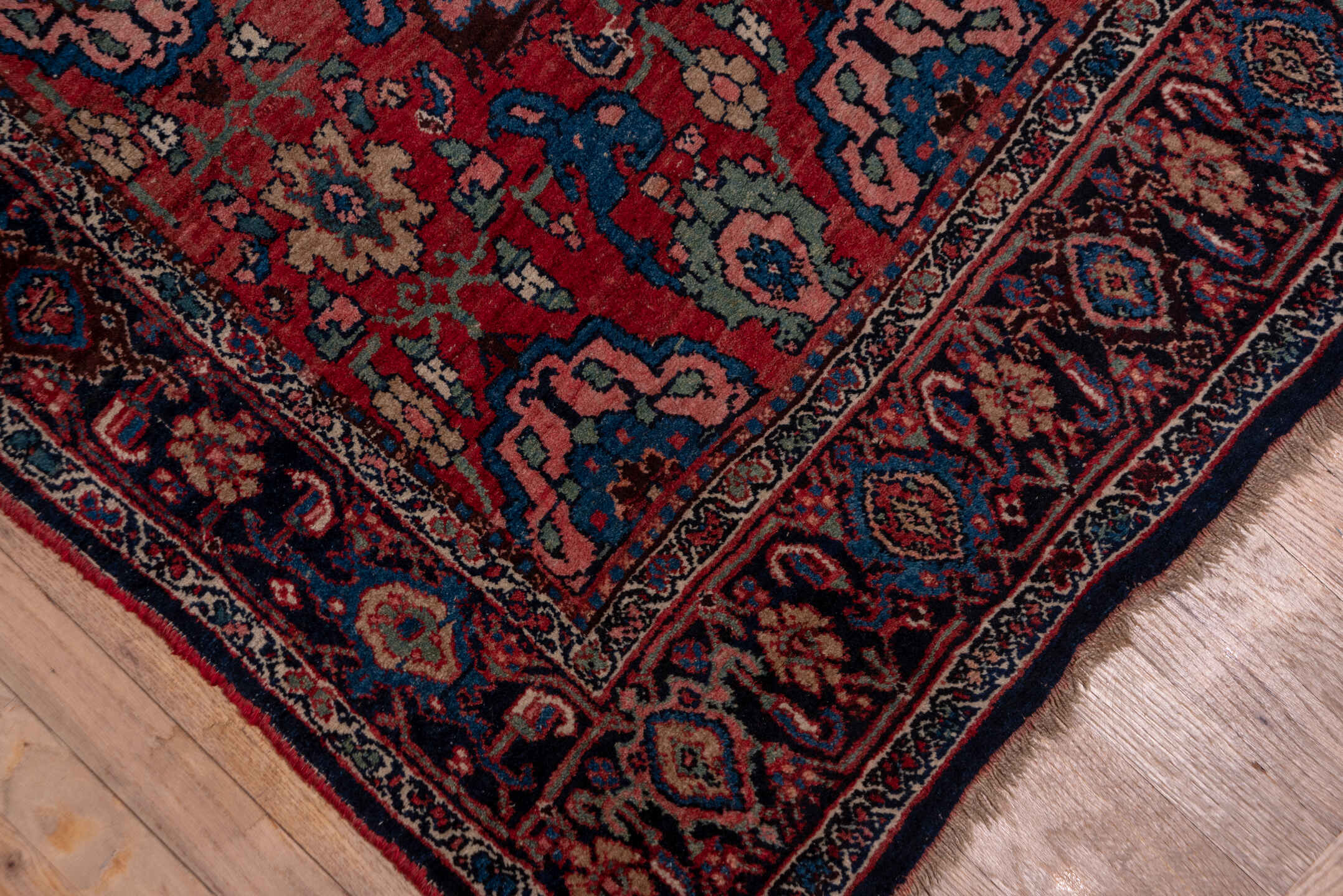3' x 15' one-of-a-kind handmade antique Bidjar runner rug. Color palette: rust, navy, indigo, ivory, camel, burgundy, slate