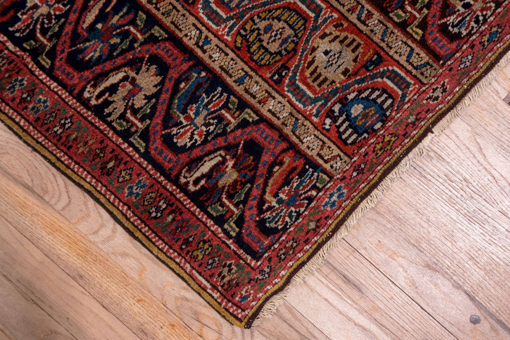 3' x 12' one-of-a-kind handmade antique Bidjar runner rug. Color palette: navy, rust, ivory, crimson, camel, slate, gold