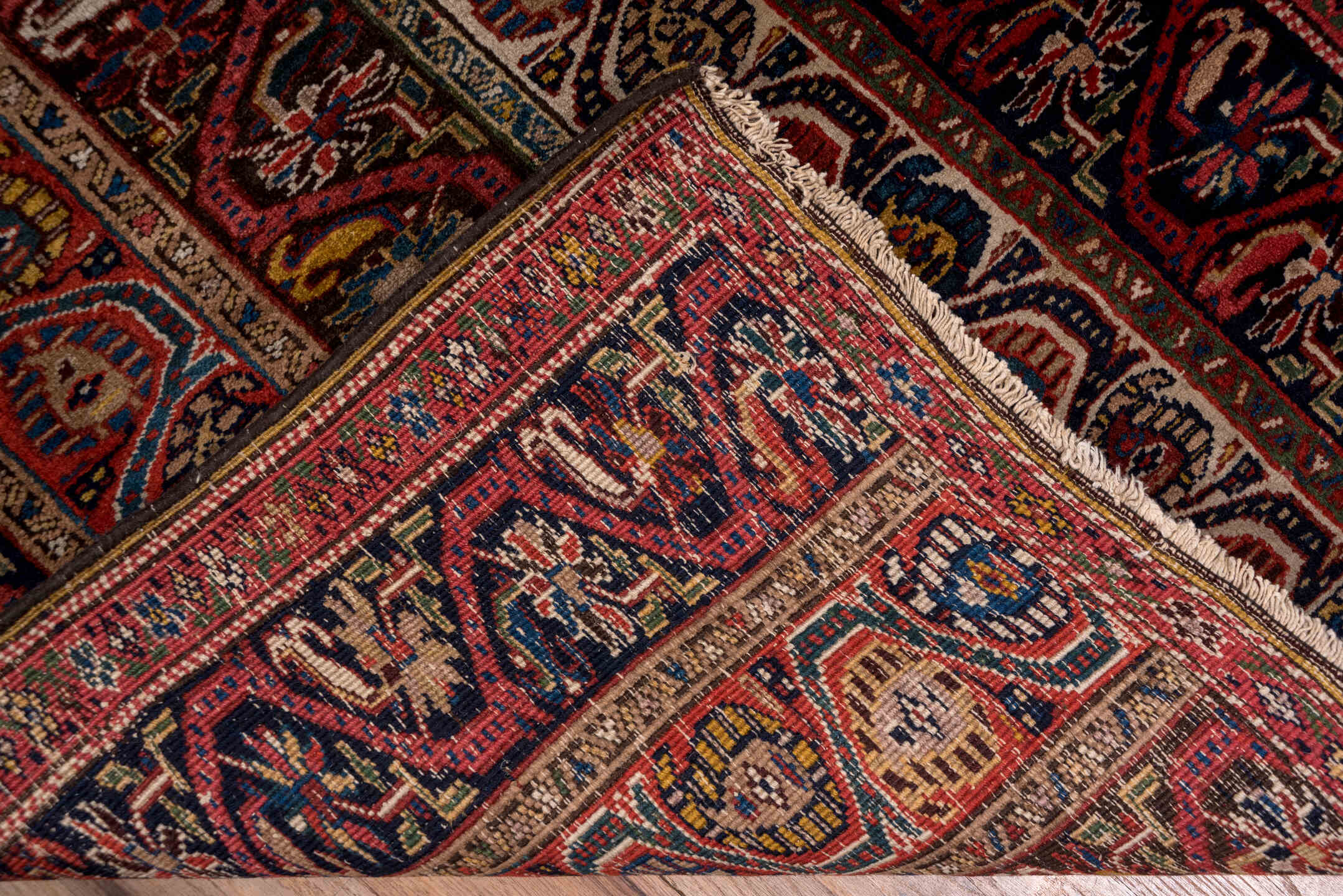 3' x 12' one-of-a-kind handmade vintage Bidjar runner rug. Color palette: blue, brown, gray, pink, red
