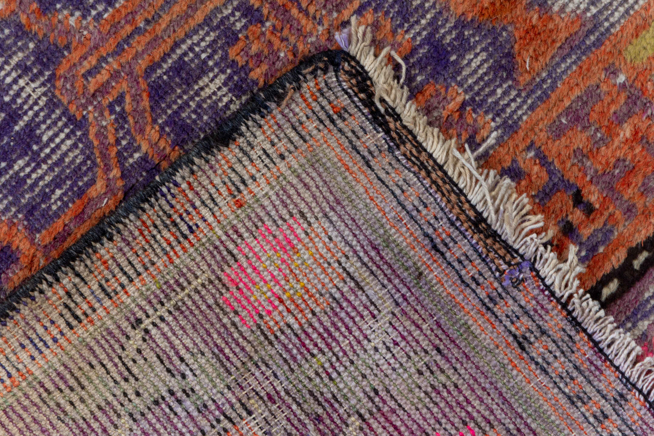 6' x 11' one-of-a-kind handmade vintage Khotan large size rug. Color palette: brown, gray, pink, red, yellow