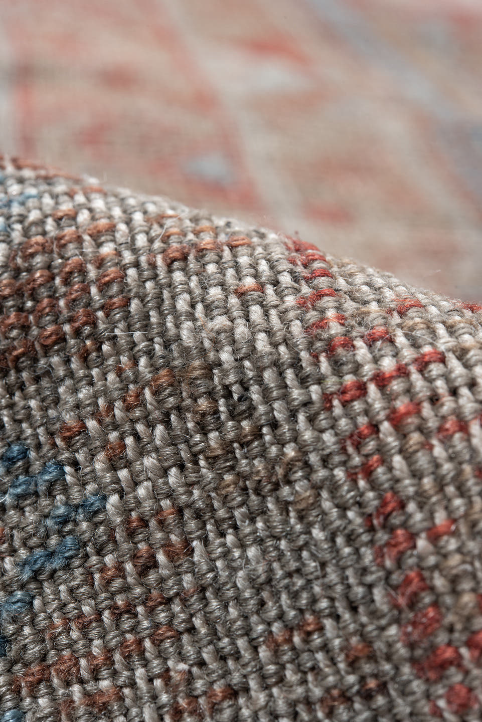 5' x 10' one-of-a-kind handmade vintage Belouch runner rug. Color palette: taupe, ivory, sky blue, rust, brown, camel
