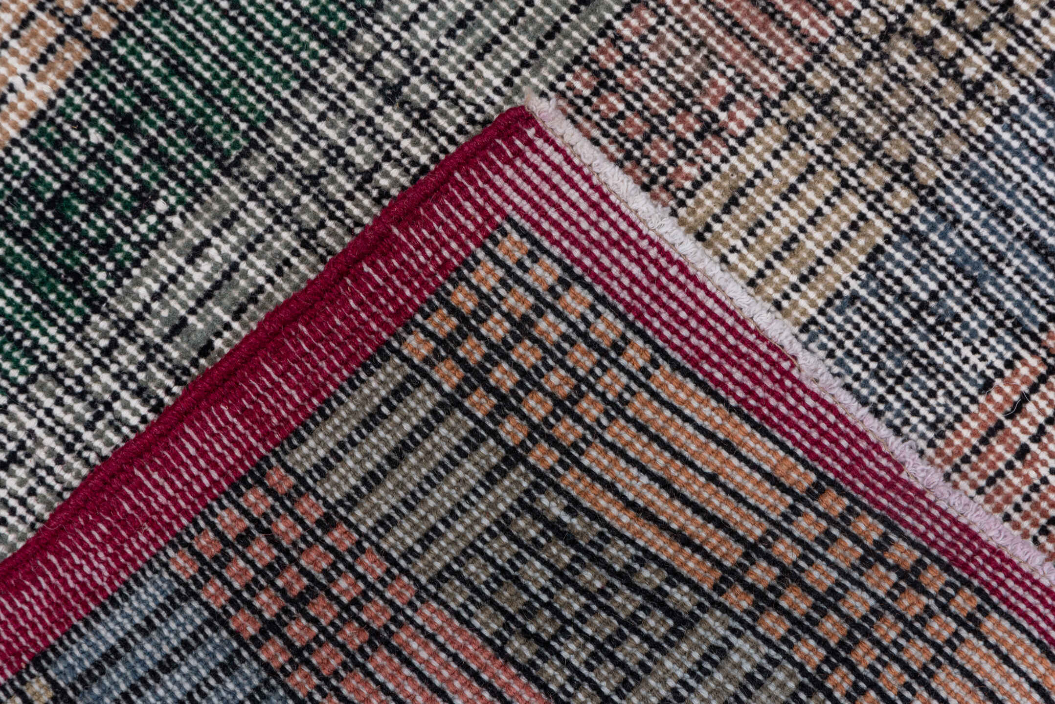 3' x 8' one-of-a-kind handmade vintage Oushak runner rug. Color palette: beige, slate, rose, sage, burgundy, taupe, olive