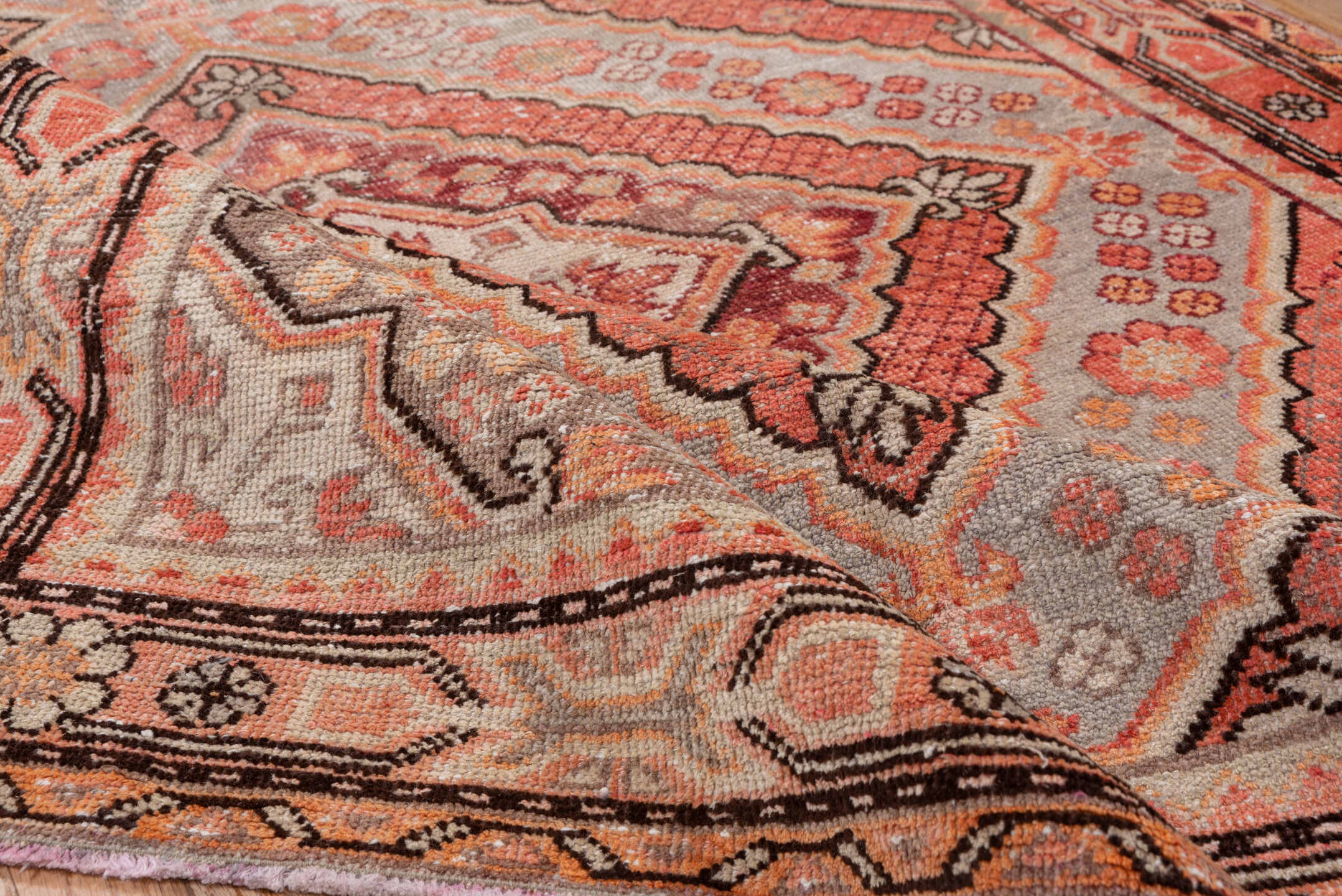 4' x 8' one-of-a-kind handmade vintage Khotan rug. Color palette: rose, blush, dusty pink, taupe, gray, burgundy, ivory