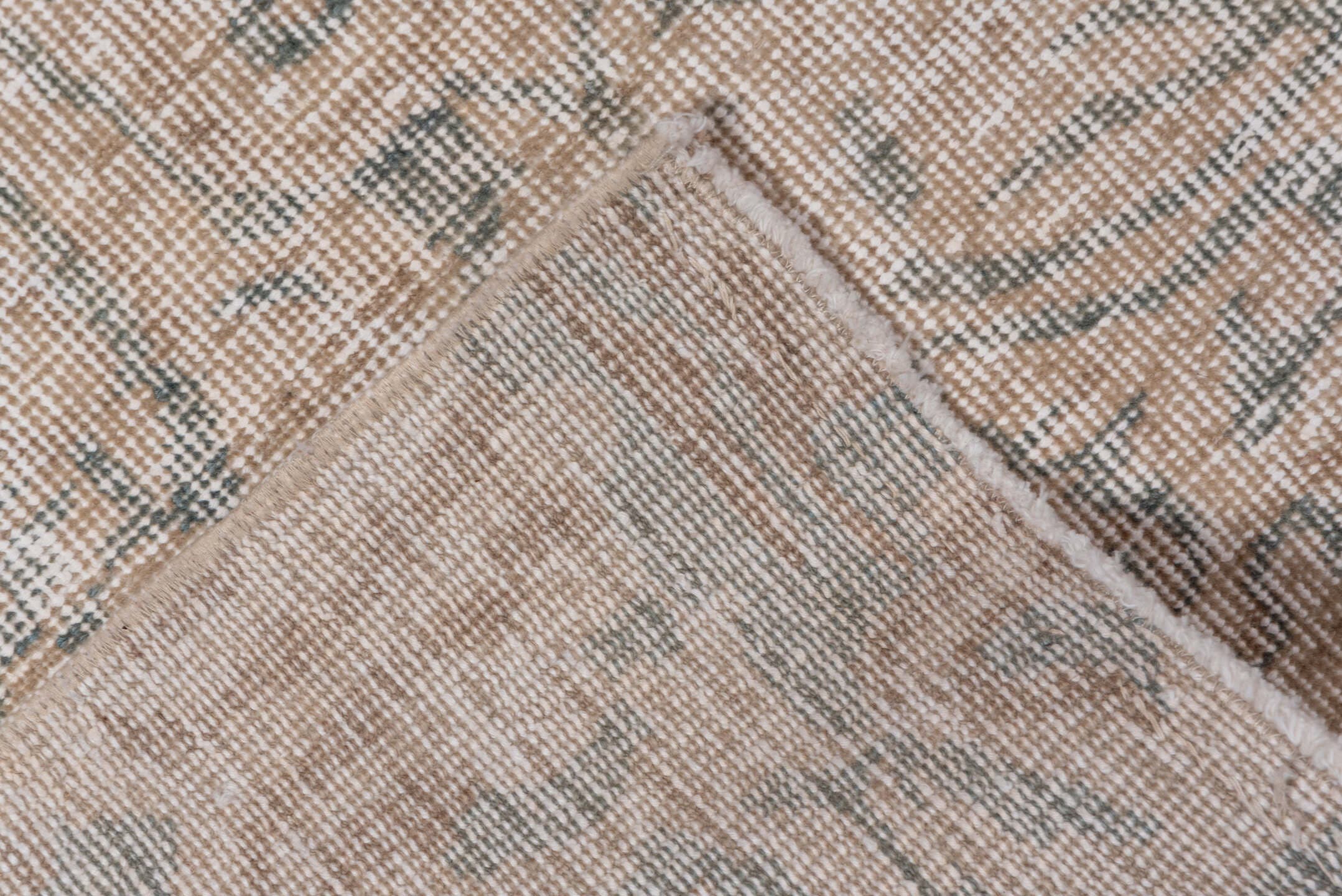 6' x 7' one-of-a-kind handmade vintage Oushak rug. Color palette: ivory, blush, pale blue, taupe, cream, pink, light blue