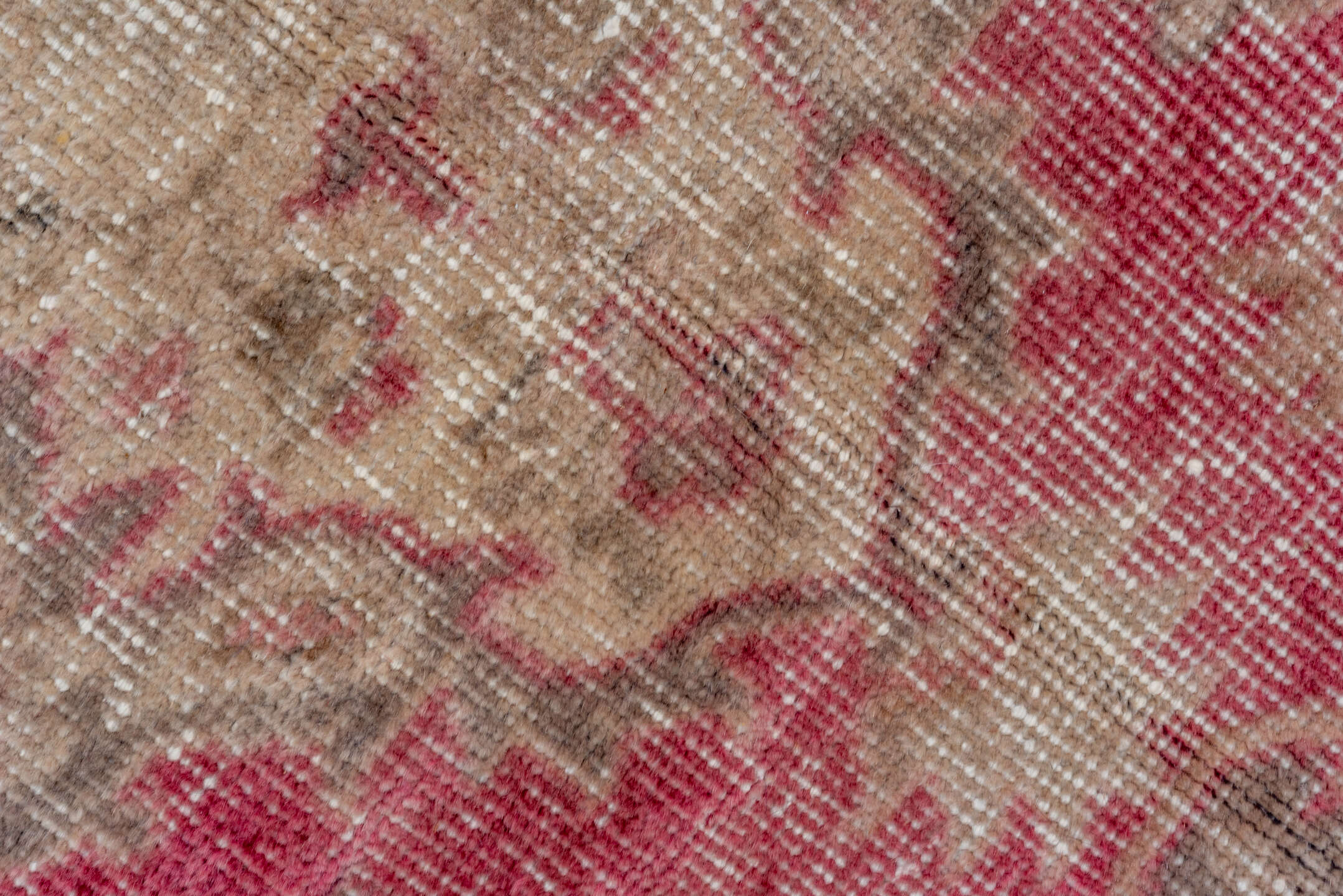 8' x 10' one-of-a-kind handmade vintage Oushak large size rug. Color palette: brown, gray, light gray, off-white, pink, red