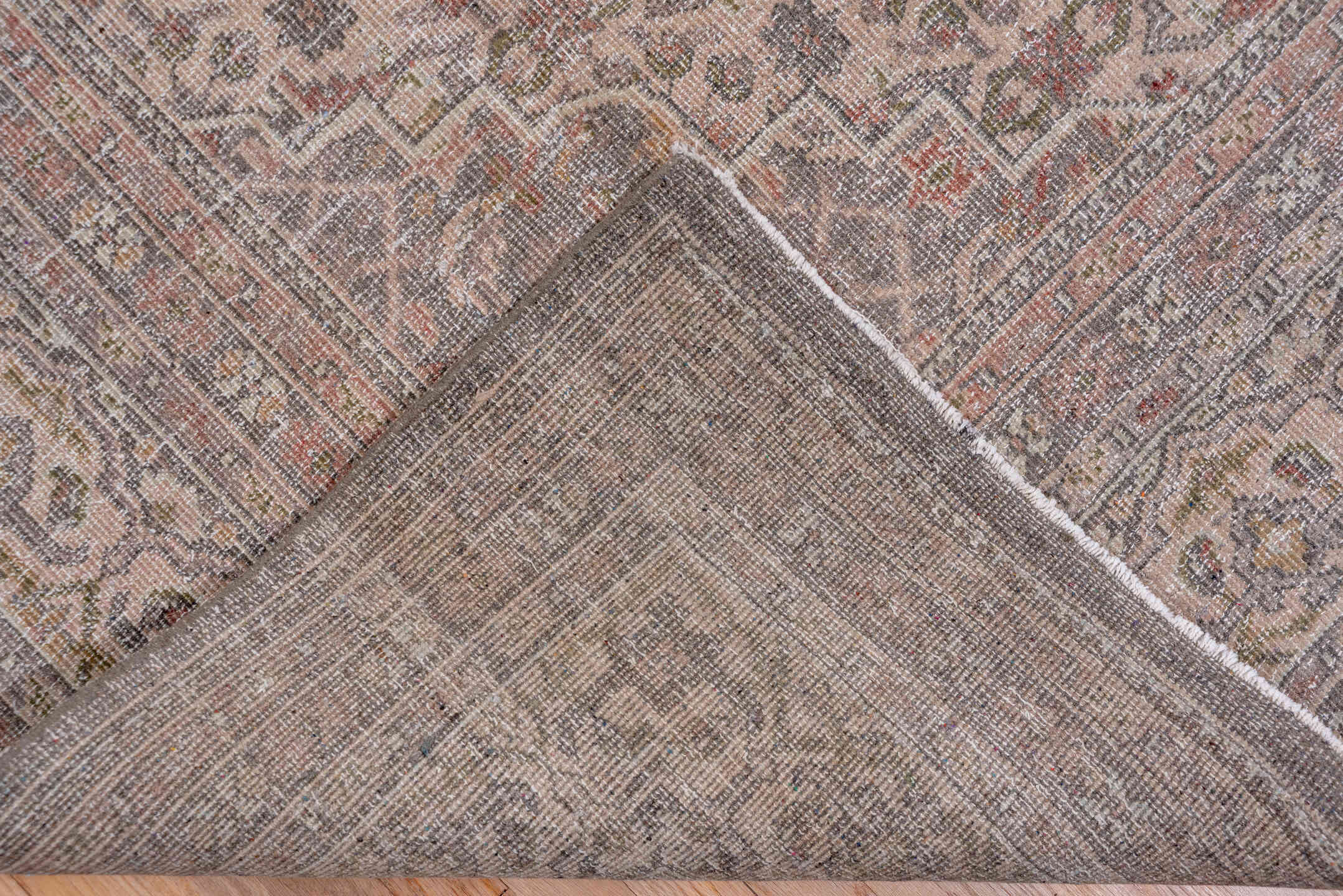 9' x 12' one-of-a-kind handmade vintage Mahal large size rug. Color palette: taupe, ivory, dusty rose, slate, beige
