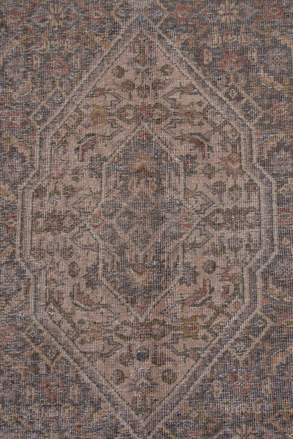 9' x 12' one-of-a-kind handmade vintage Mahal large size rug. Color palette: taupe, ivory, dusty rose, slate, beige