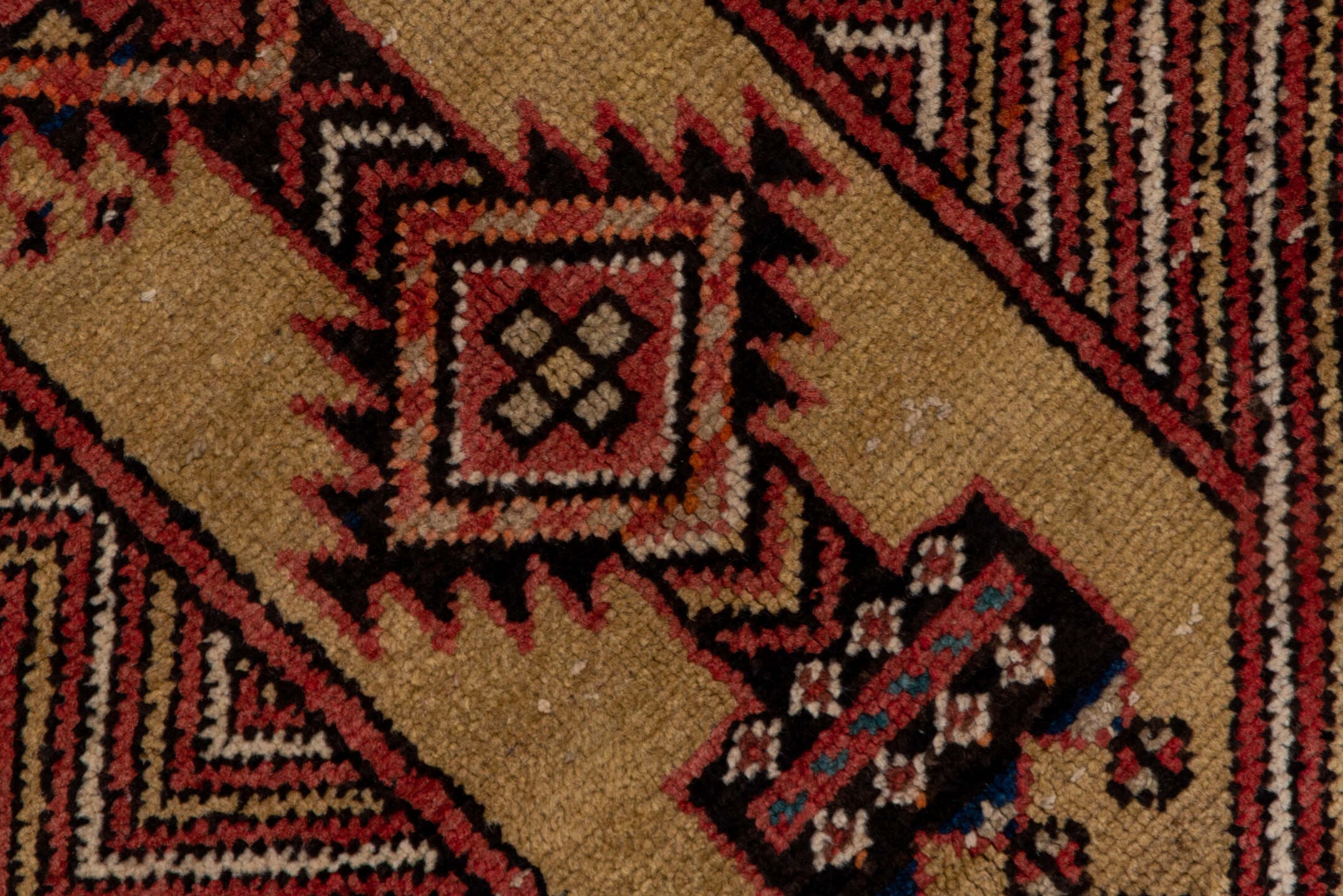 4' x 11' one-of-a-kind handmade antique Sarab runner rug. Color palette: rust, ivory, brick, navy, camel, burgundy
