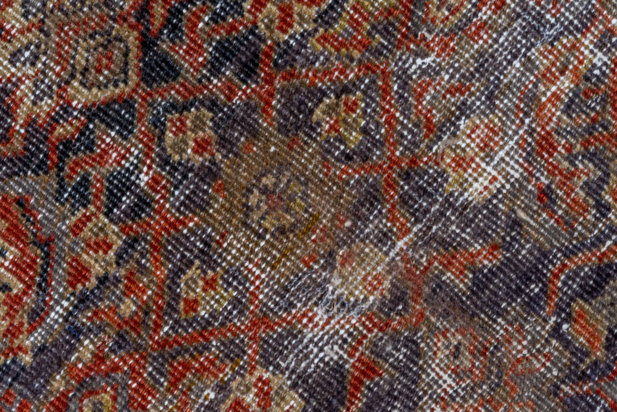 5' x 8' one-of-a-kind handmade antique Mahal medium size rug. Color palette: rust, charcoal, taupe, ivory, terra cotta