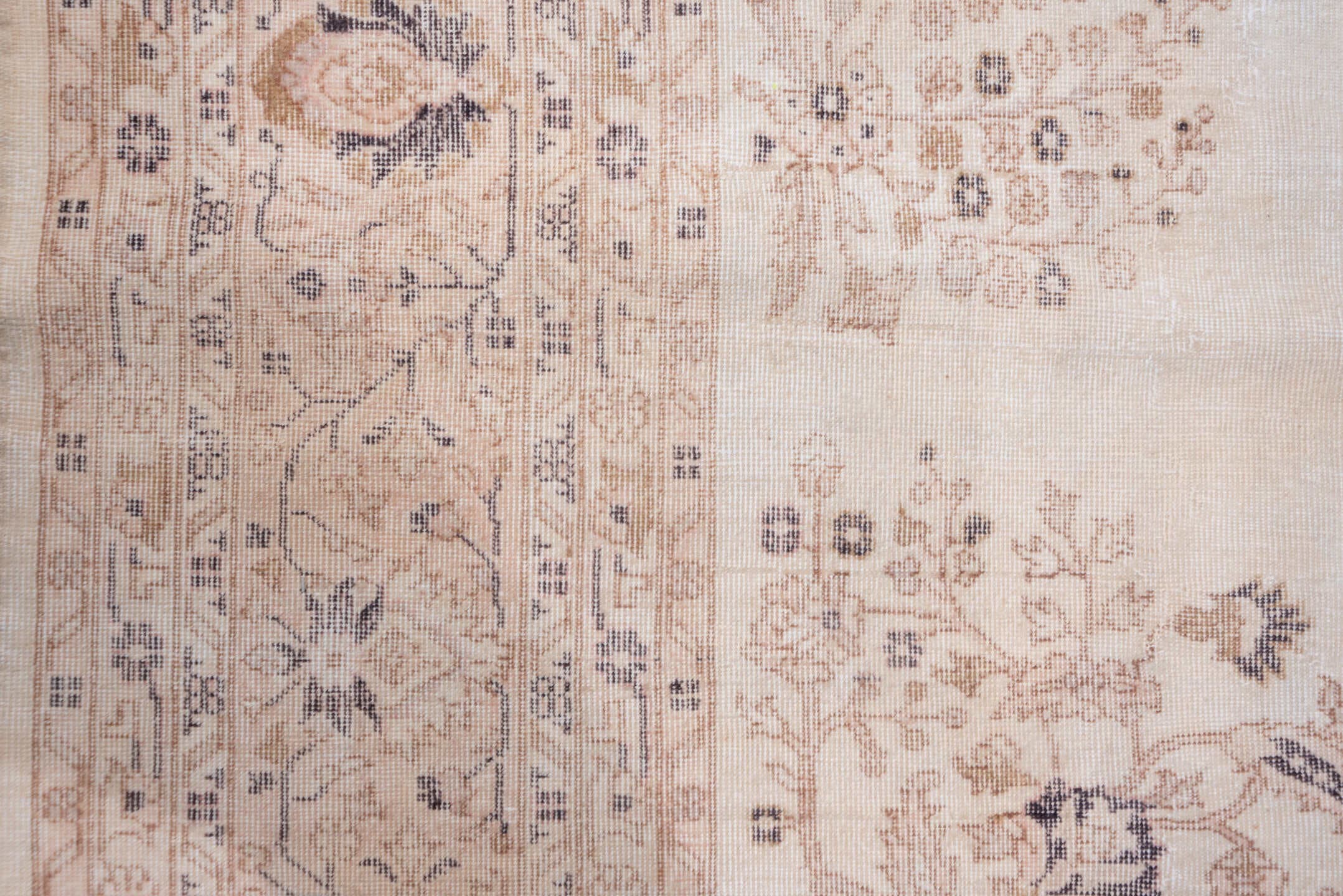 10' x 13' one-of-a-kind handmade vintage Oushak large size rug. Color palette: ivory, blush, taupe, dusty rose, slate, beige