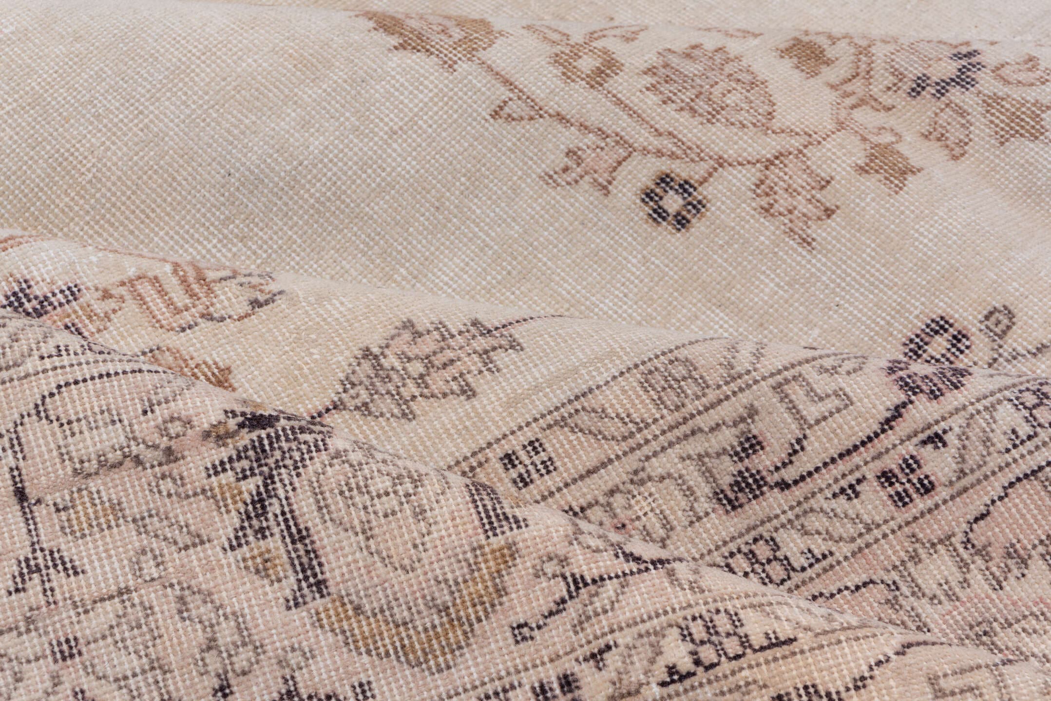 10' x 13' one-of-a-kind handmade vintage Oushak large size rug. Color palette: ivory, blush, taupe, dusty rose, slate, beige
