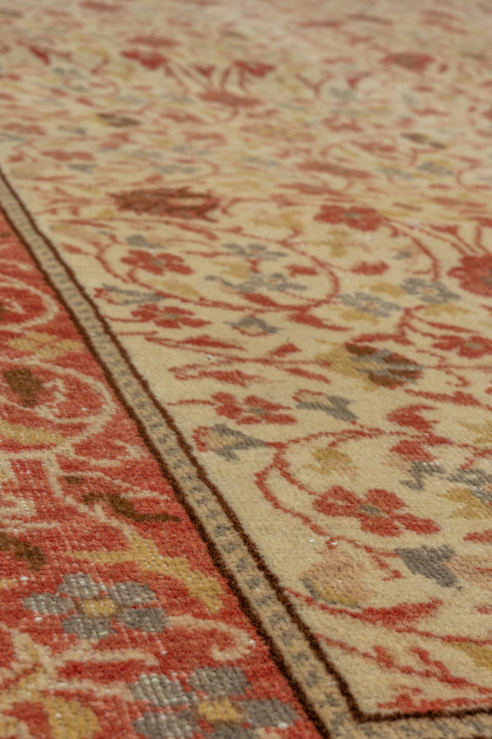 4' x 6' one-of-a-kind handmade vintage Kaisary small size rug. Color palette: ivory, rust, terracotta, sage, slate, beige