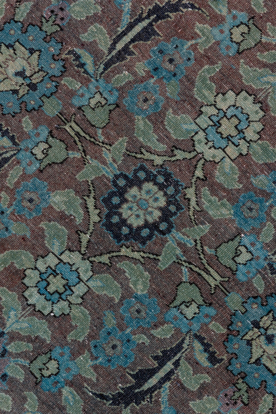 3' x 19' one-of-a-kind handmade vintage Sivas runner rug. Color palette: turquoise, slate, taupe, aqua, lavender, charcoal