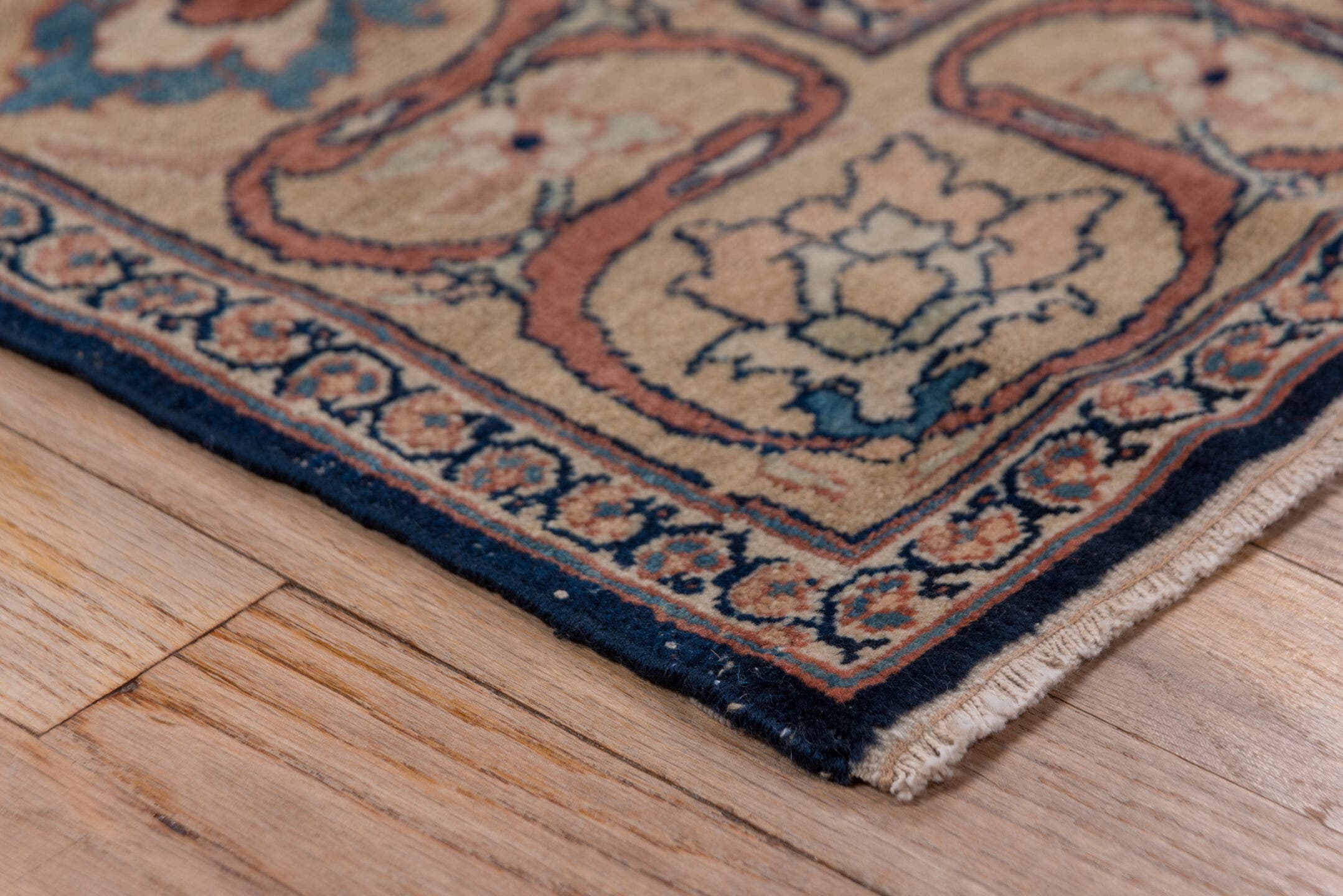 4' x 6' one-of-a-kind handmade antique Tabriz small size rug. Color palette: navy, terracotta, ivory, camel, sky_blue, rose