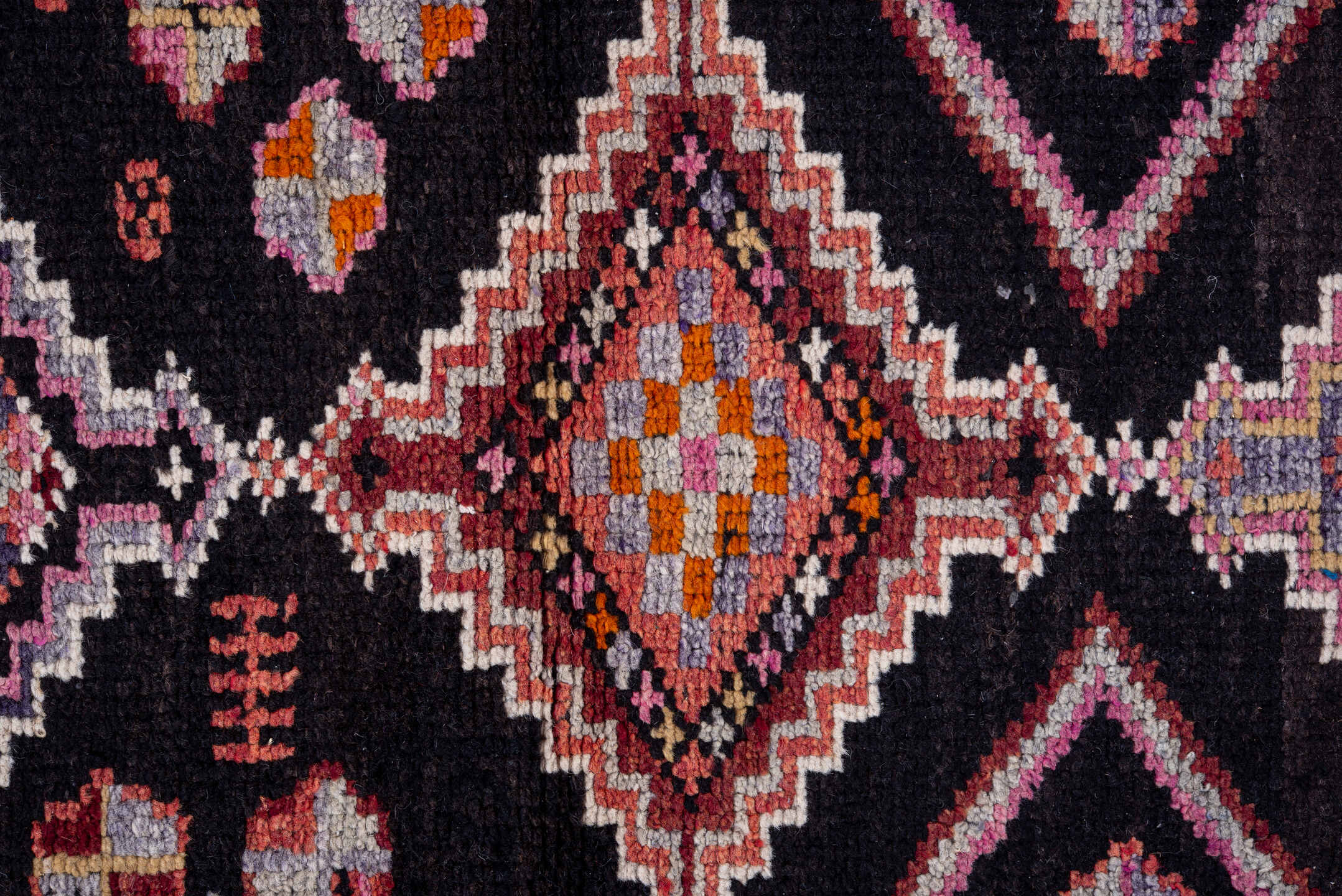 3' x 12' one-of-a-kind handmade vintage Oushak runner rug. Color palette: charcoal, rose, ivory, rust, lavender, crimson