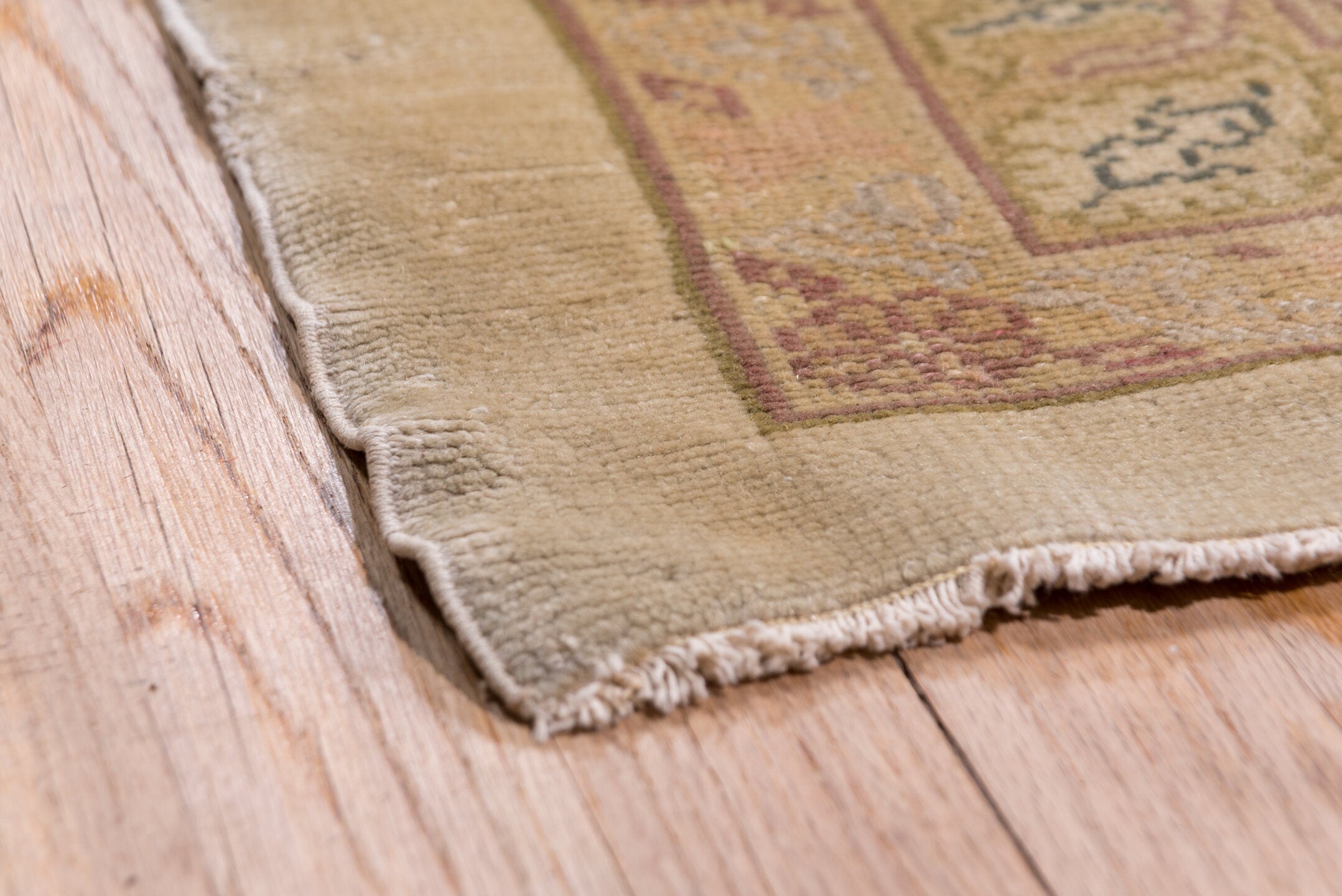 11' x 15' one-of-a-kind handmade antique Oushak oversize rug. Color palette: ivory, taupe, beige, blush, sage, soft blue