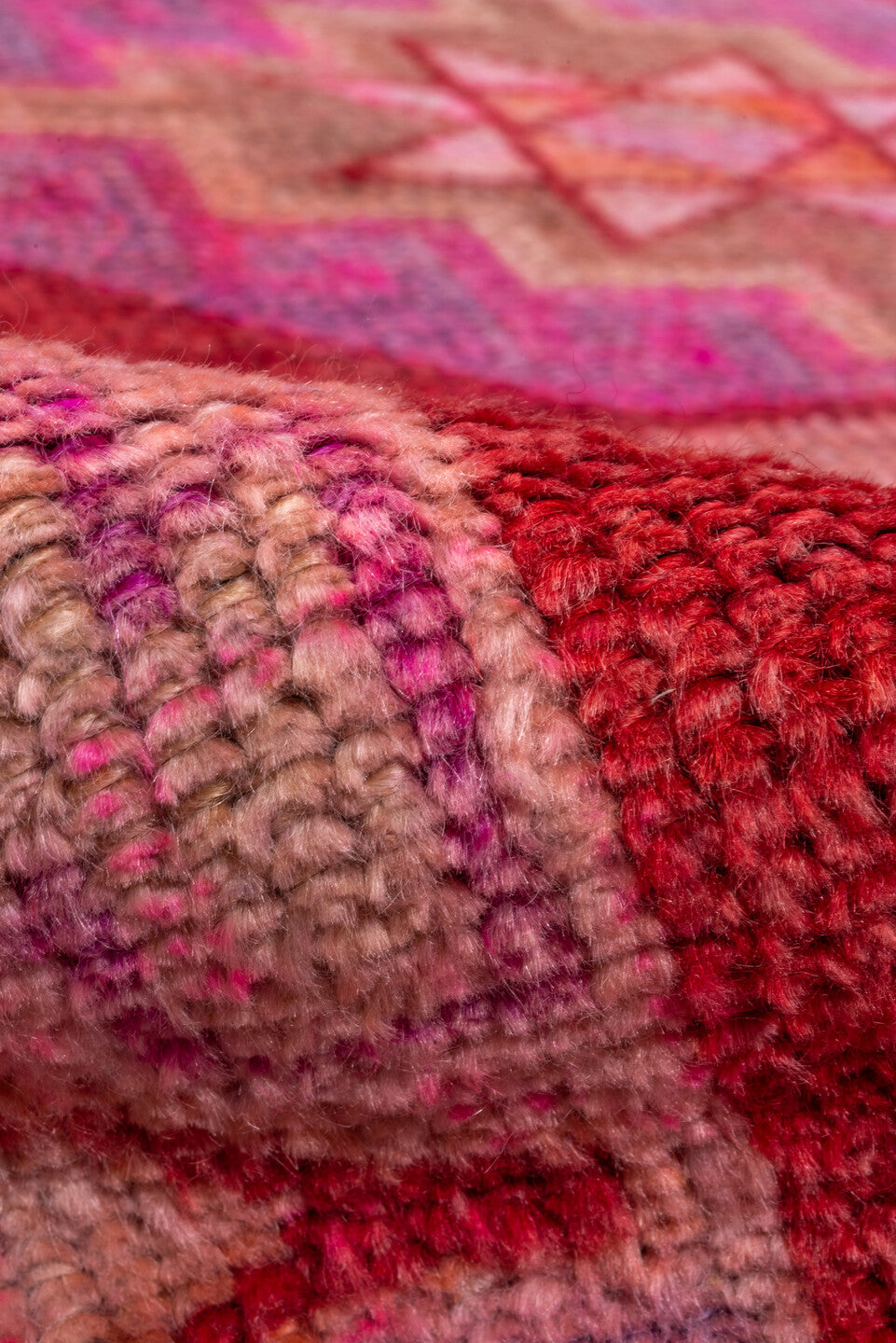 2' x 13' one-of-a-kind handmade vintage Oushak runner rug. Color palette: pink, rose, crimson, lavender, ivory, magenta