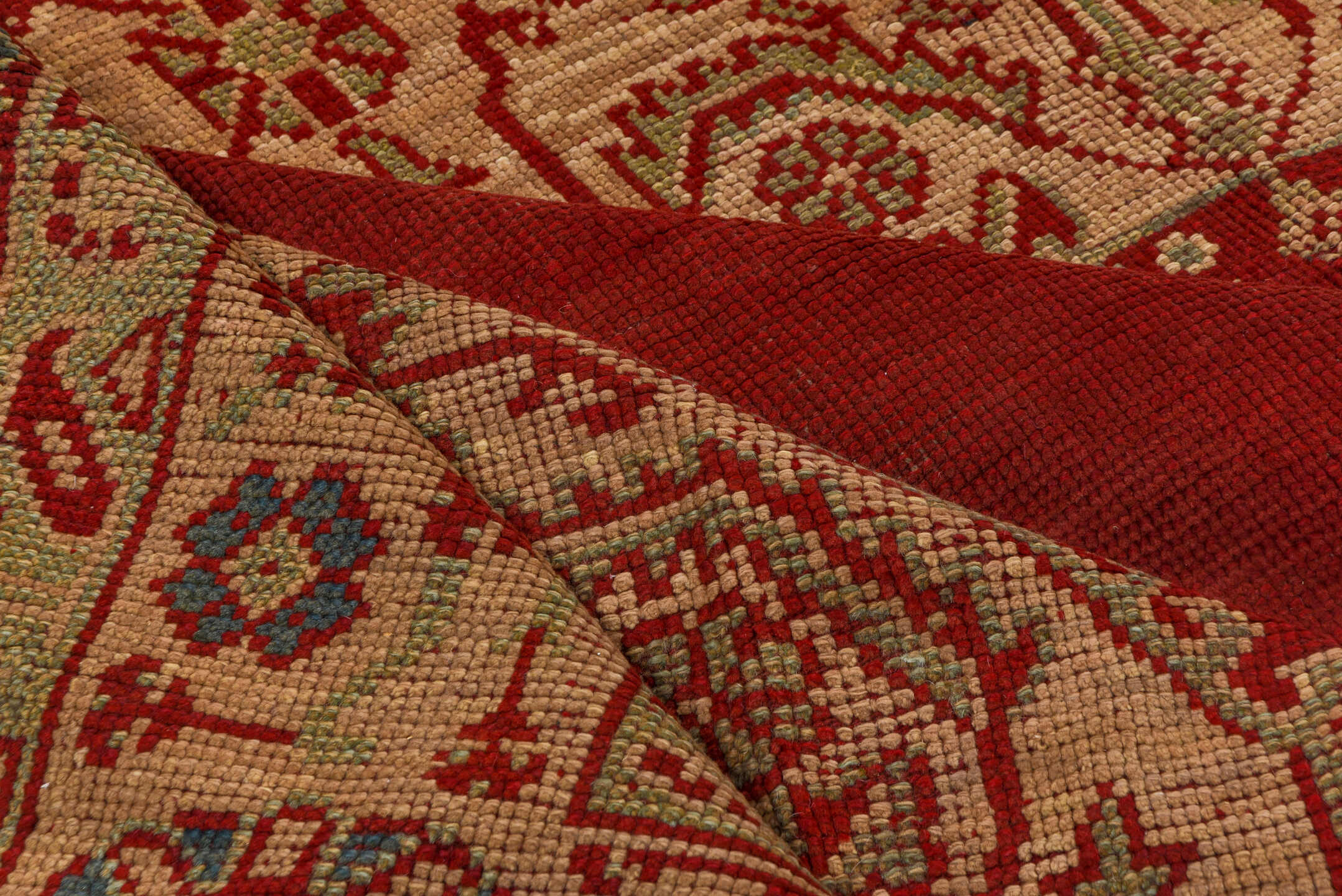9' x 10' one-of-a-kind handmade antique Oushak large size rug. Color palette: red, ivory, blue, burgundy, rose, pink