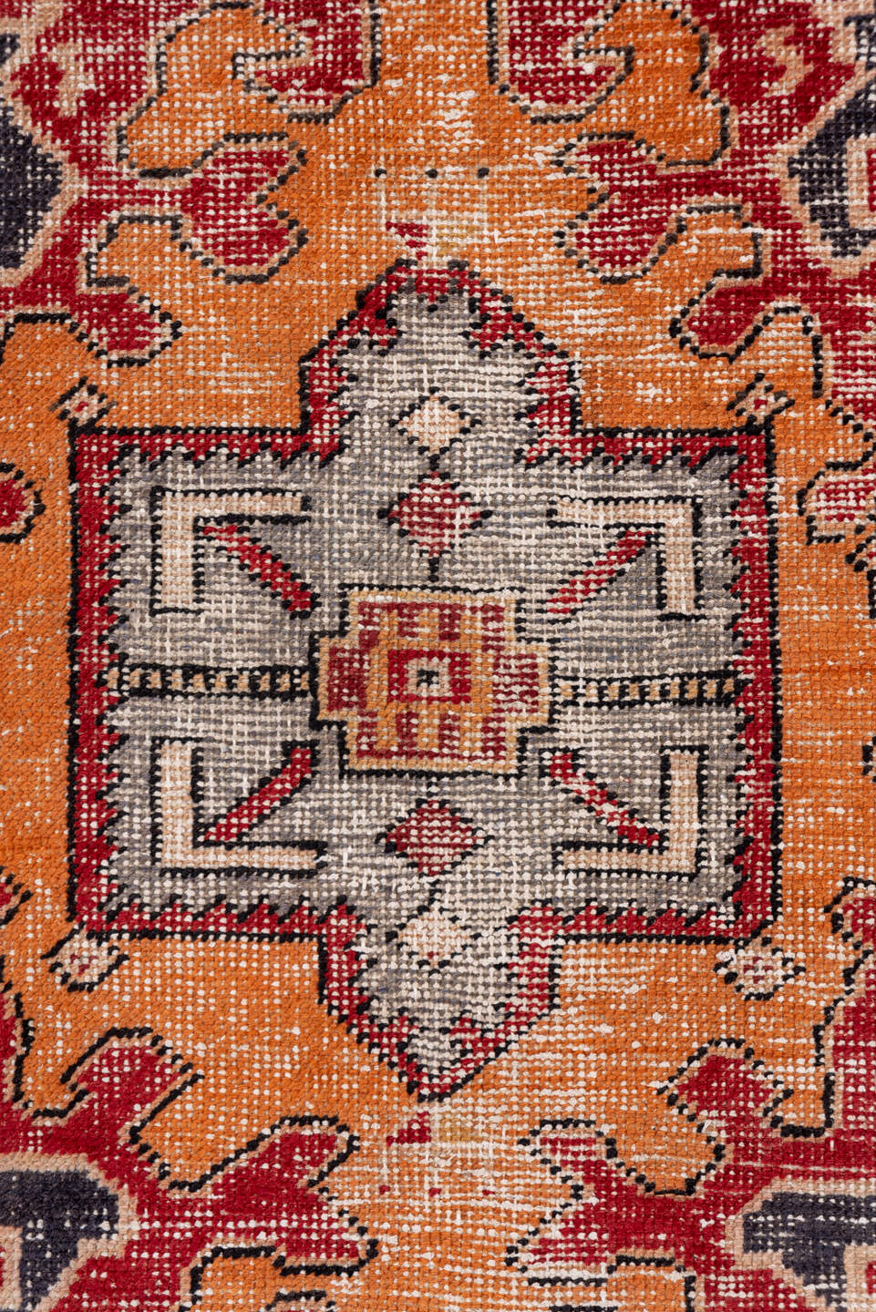 3' x 8' one-of-a-kind handmade vintage Oushak runner rug. Color palette: red, ivory, charcoal, peach, gold, rust, gray