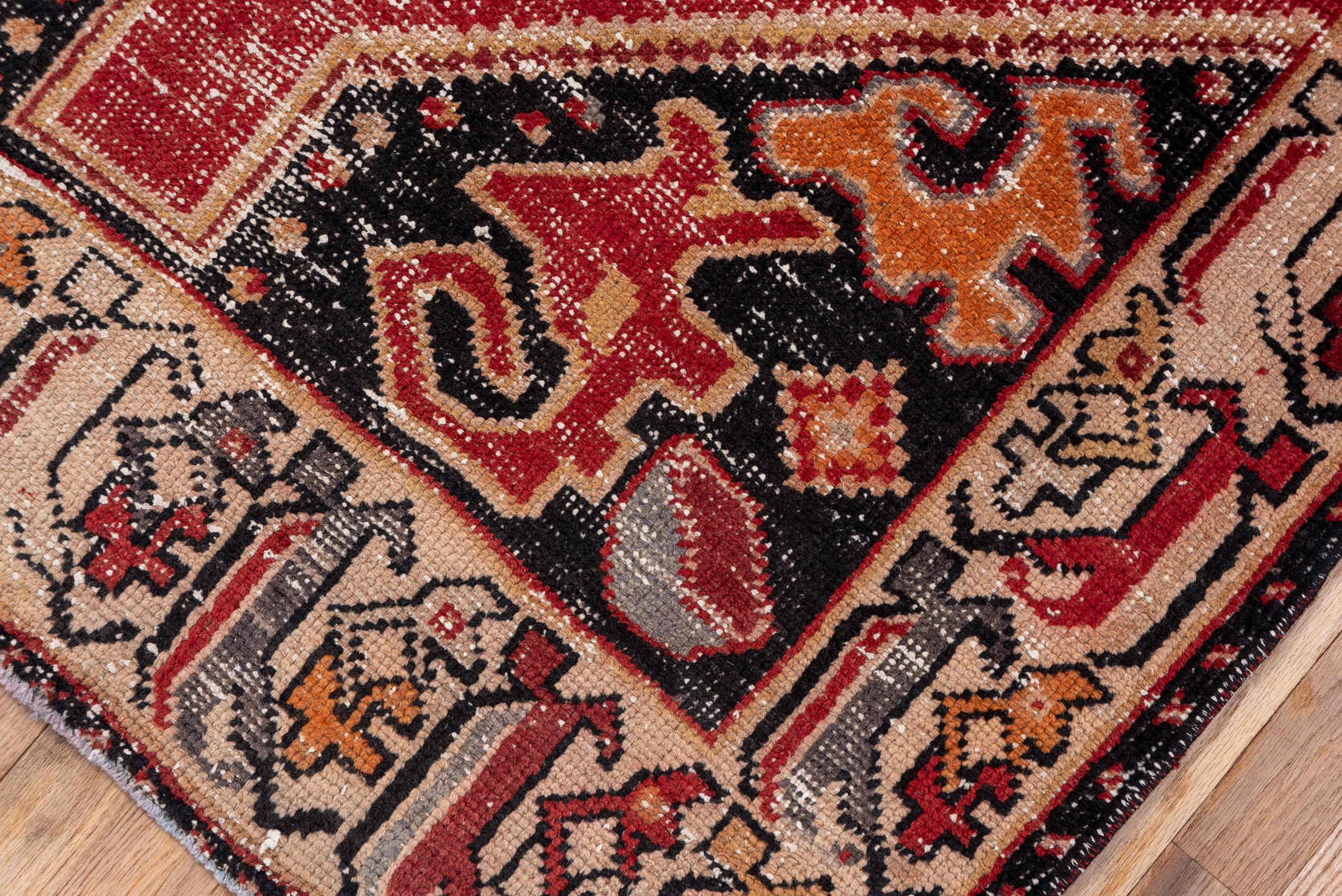 3' x 8' one-of-a-kind handmade vintage Oushak runner rug. Color palette: red, ivory, charcoal, peach, gold, rust, gray