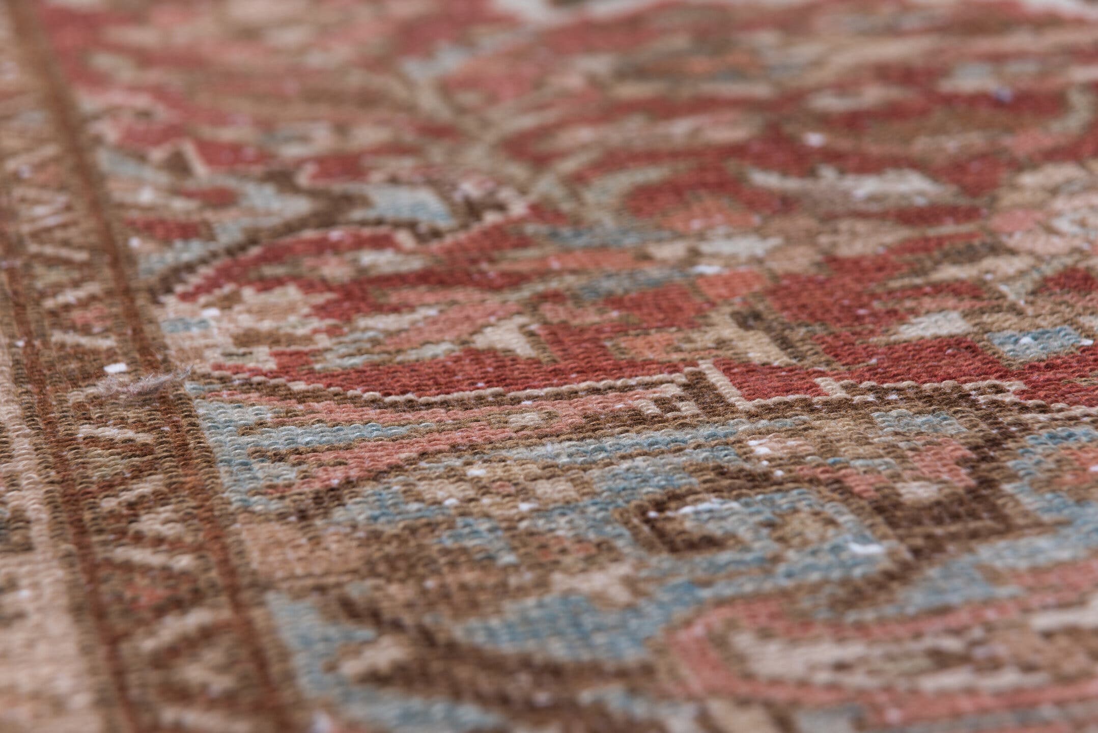 4' x 6' one-of-a-kind handmade vintage Baktiary small size rug. Color palette: rust, taupe, ivory, sky blue, brown, rose